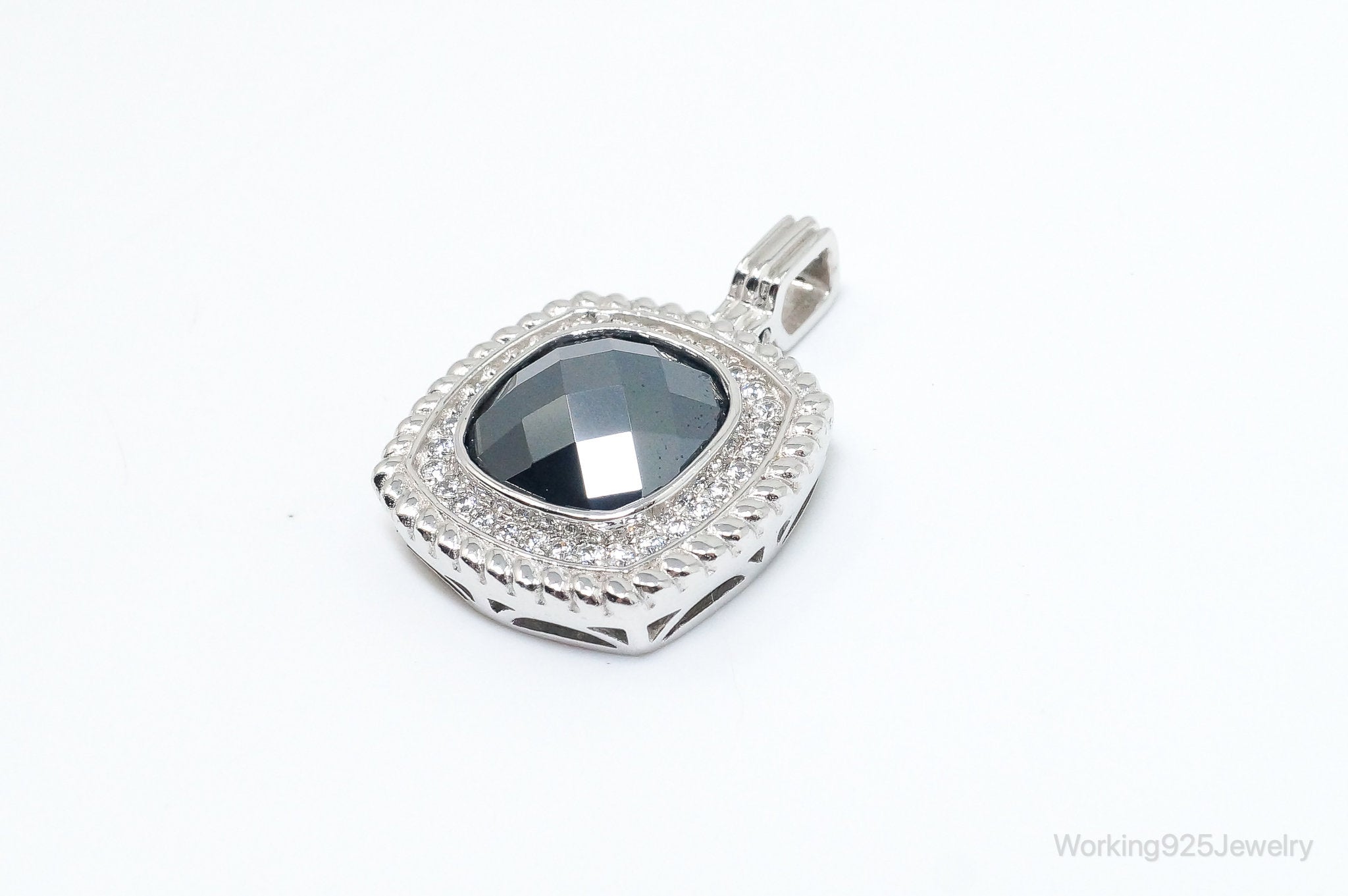 Vintage Designer Hematite Cubic Zirconia Sterling Silver Pendant