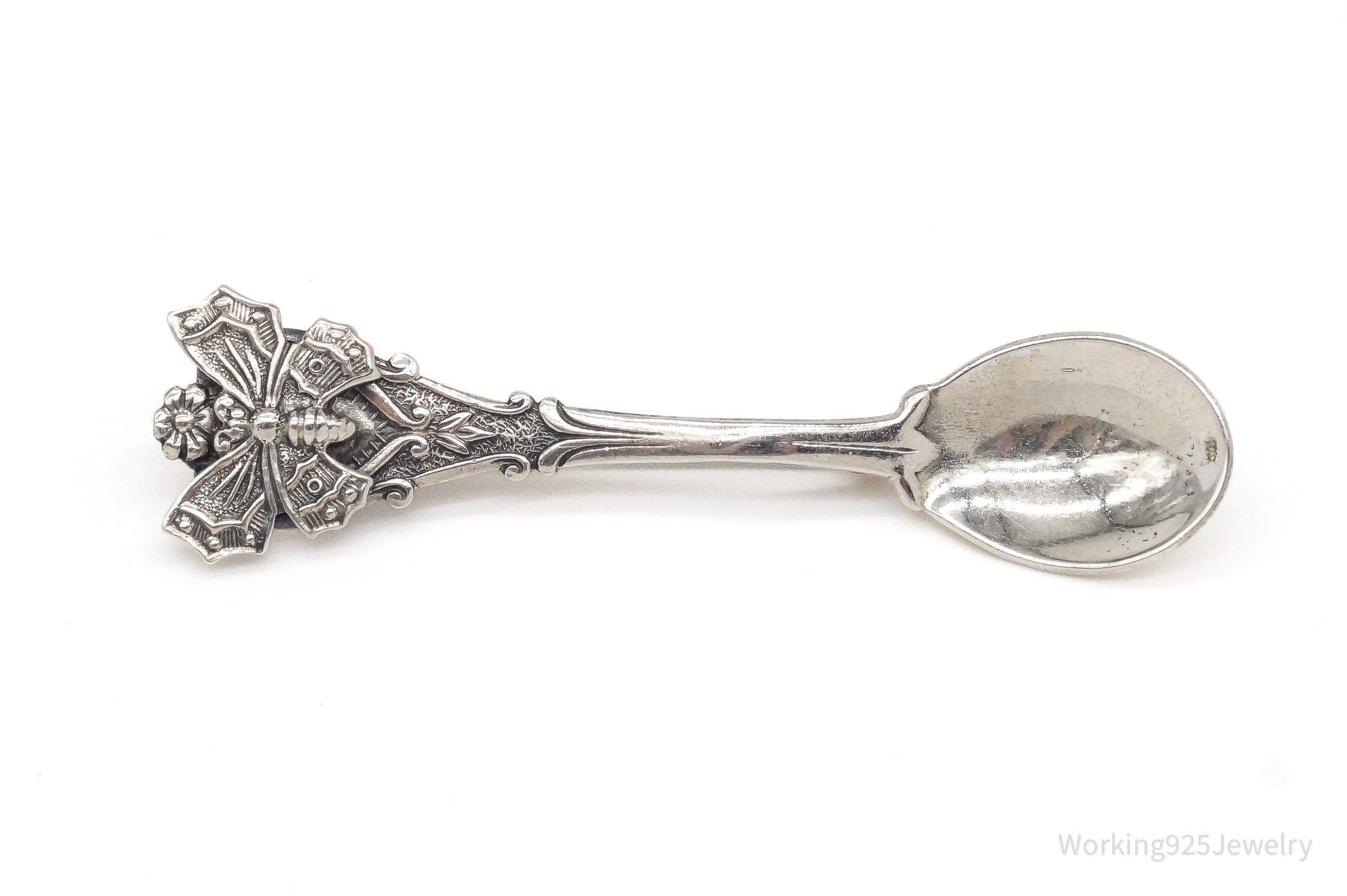 Antique Butterfly Sterling Silver Spoon Brooch Pin