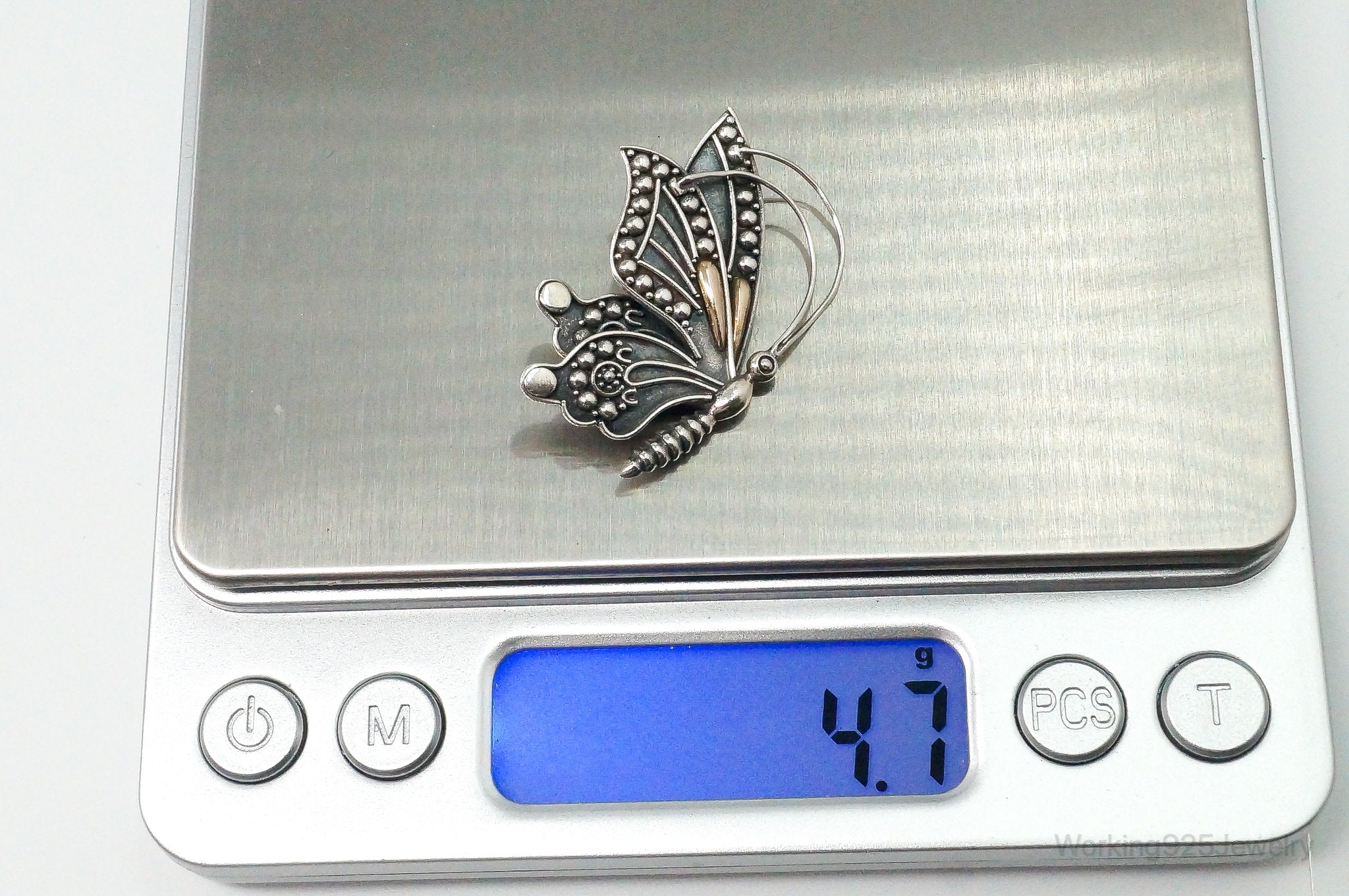 Large Vintage Butterfly Modernist Brass Sterling Silver Brooch Pin