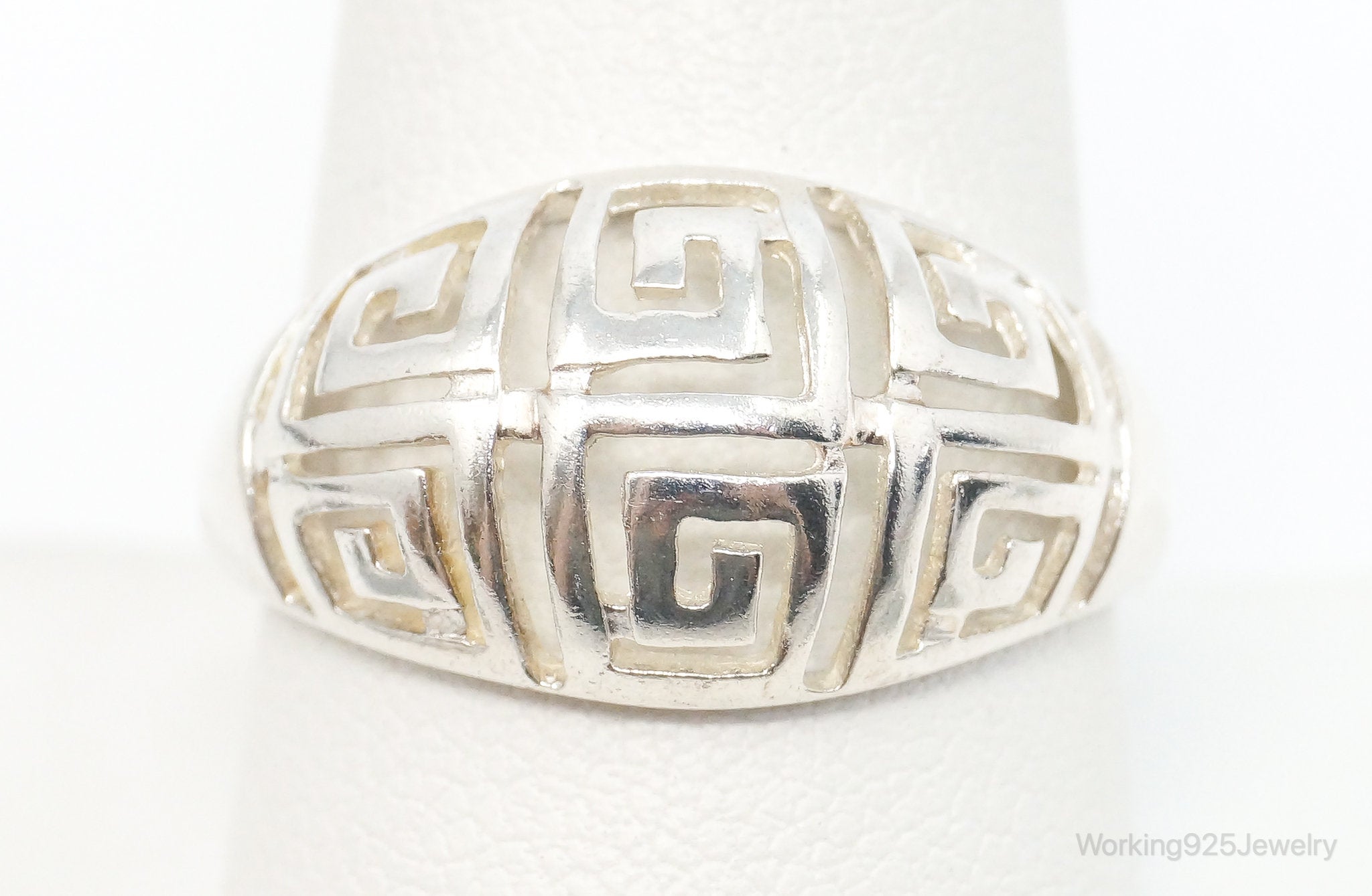 Vintage Designer RJ Greek Key Cut-Out Design Sterling Silver Ring - SZ 10