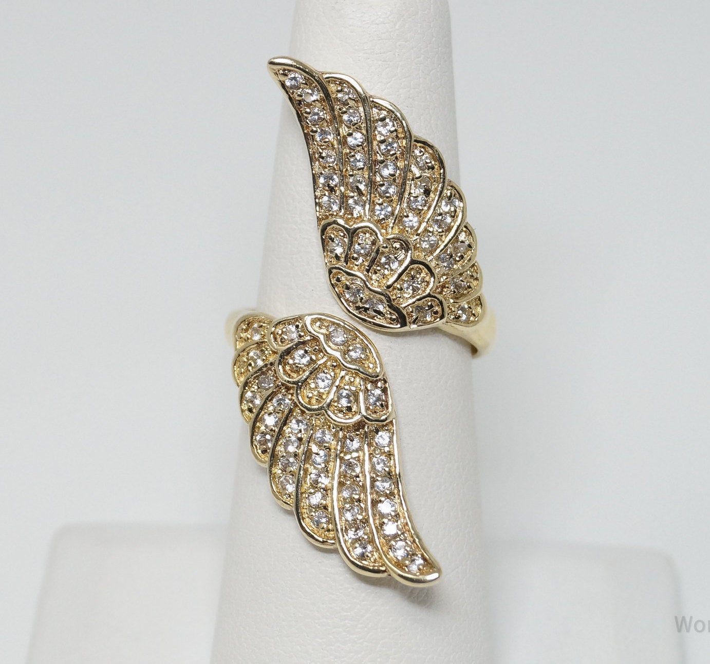 Vintage Designer GSJ CZ Gold Vermeil Wings Sterling Silver Ring - Sz 6.5