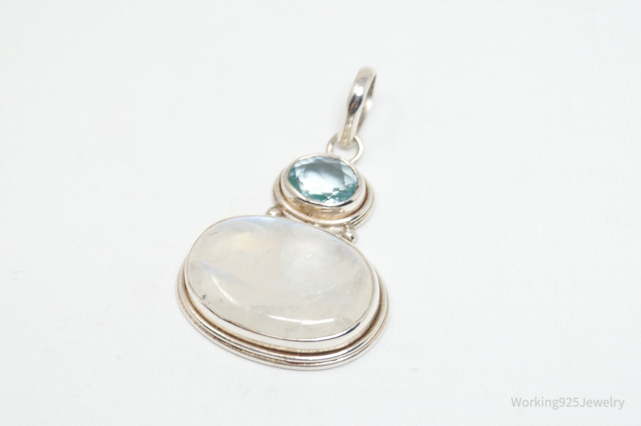 Vintage Blue Topaz Moonstone Sterling Silver Necklace Pendant