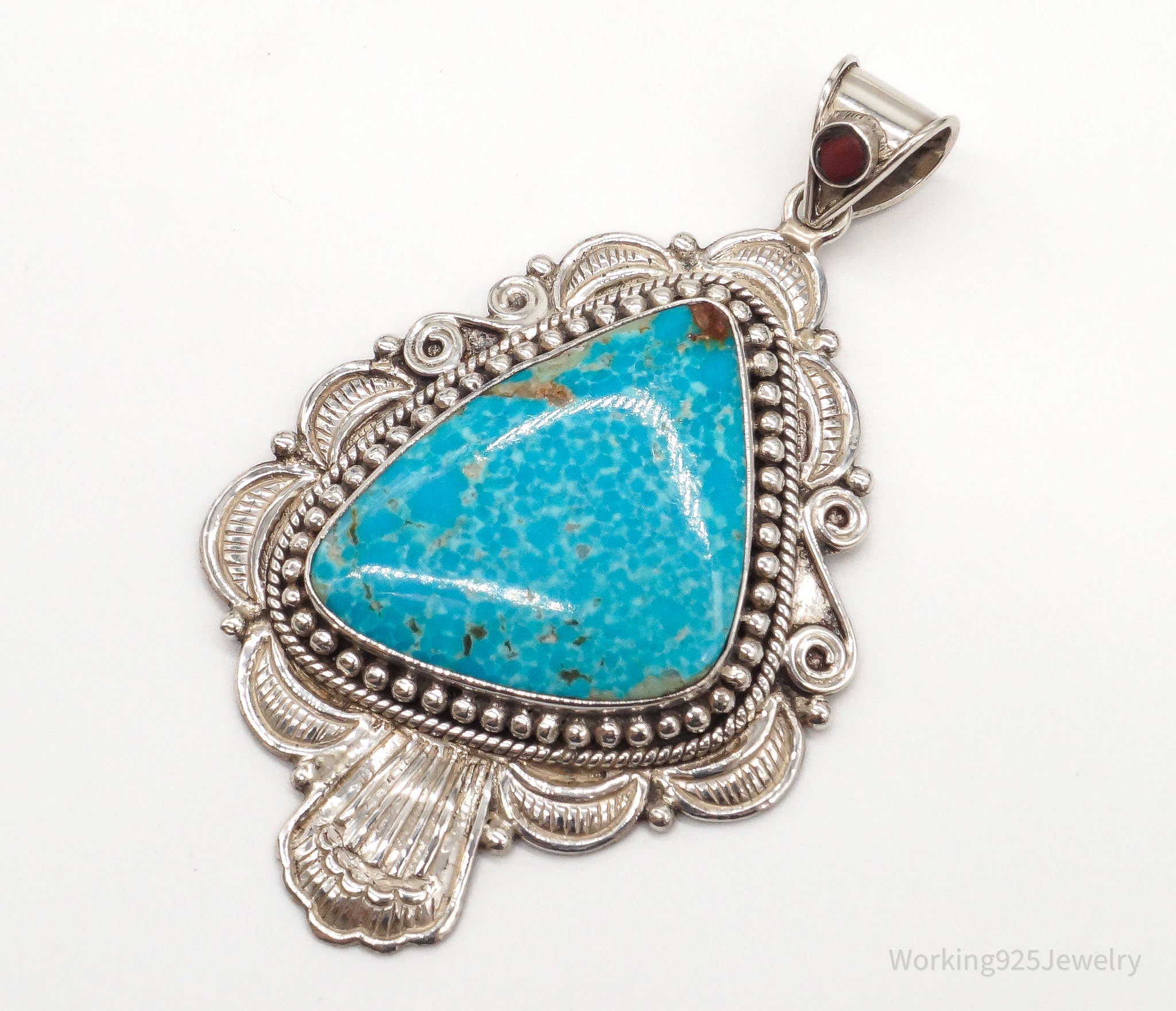 Large Vintage Native American Unsigned Turquoise Sterling Silver Pendant