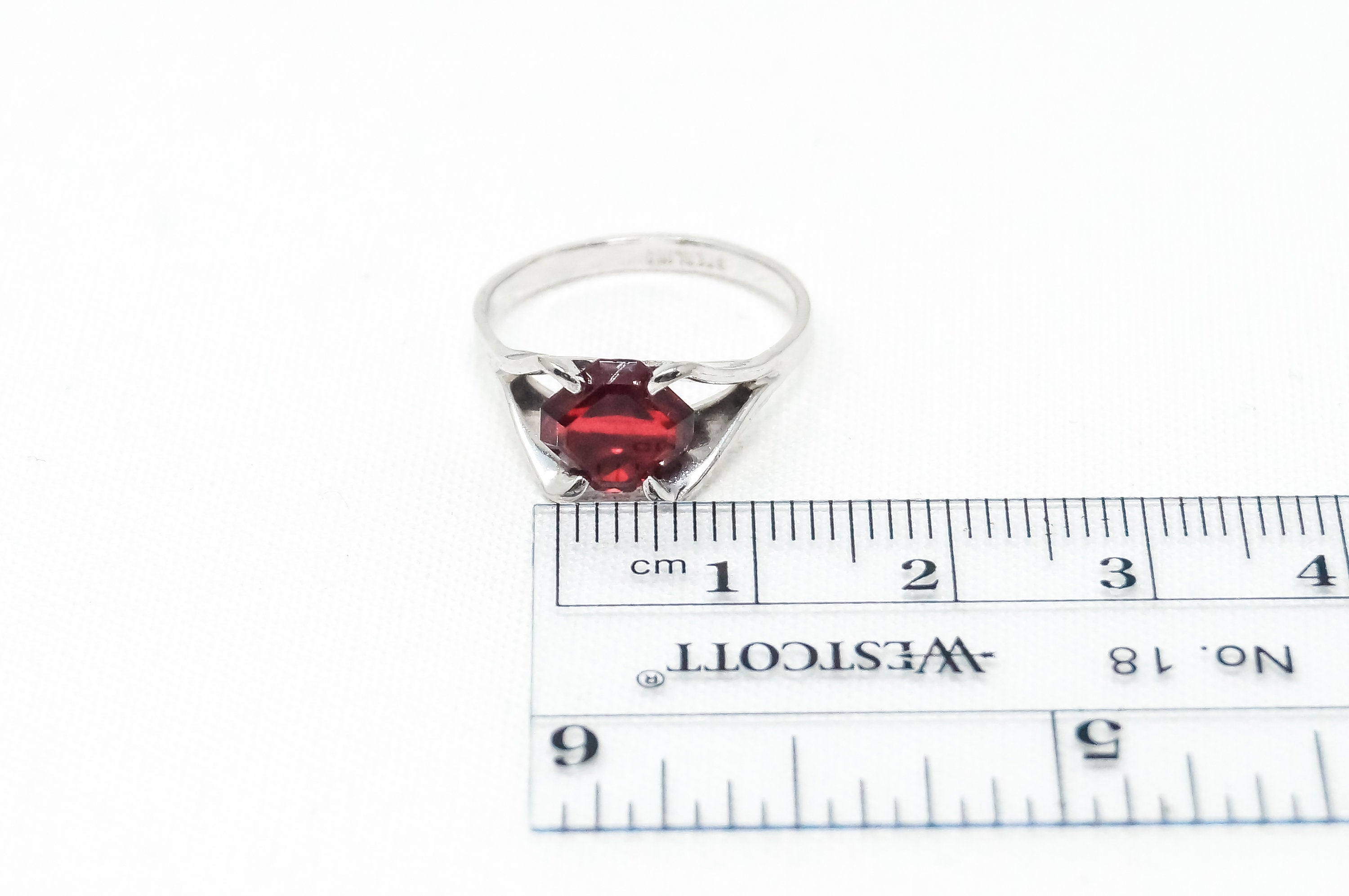 Vintage Designer Joseph Esposito Espo Red Glass Sterling Silver Ring Size 5.75