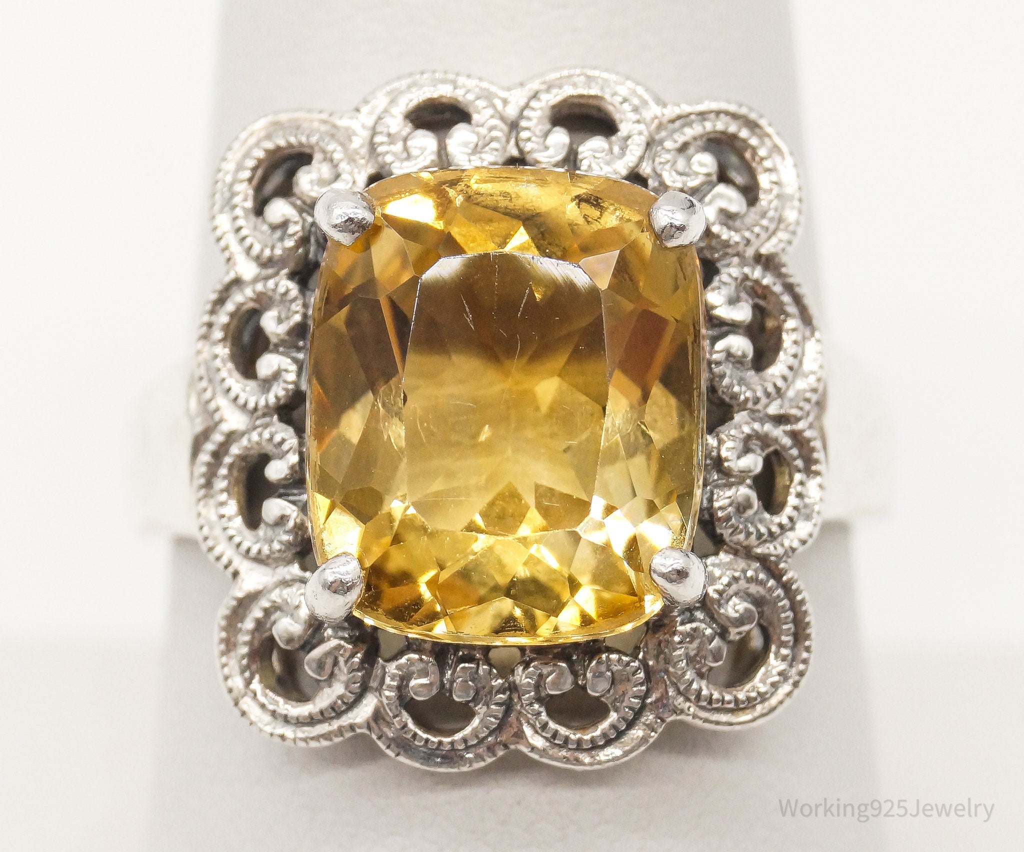 Vintage Designer CNA Citrine Sterling Silver Ring - Size 8