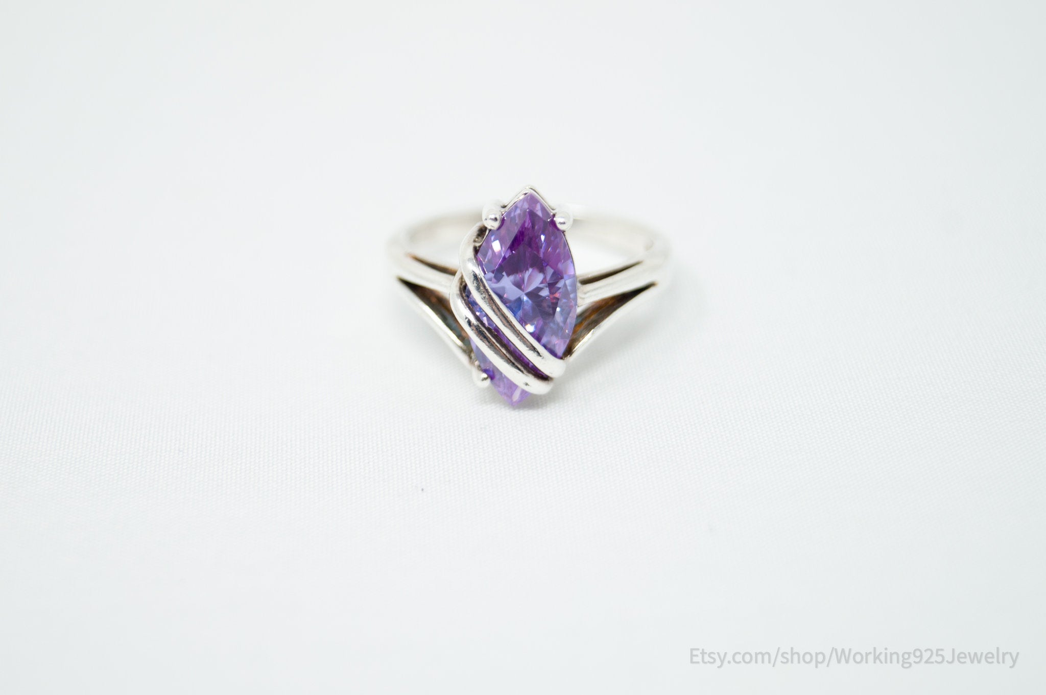 Vintage Art Deco Purple Gemstone Sterling Silver Statement Ring Sz 6