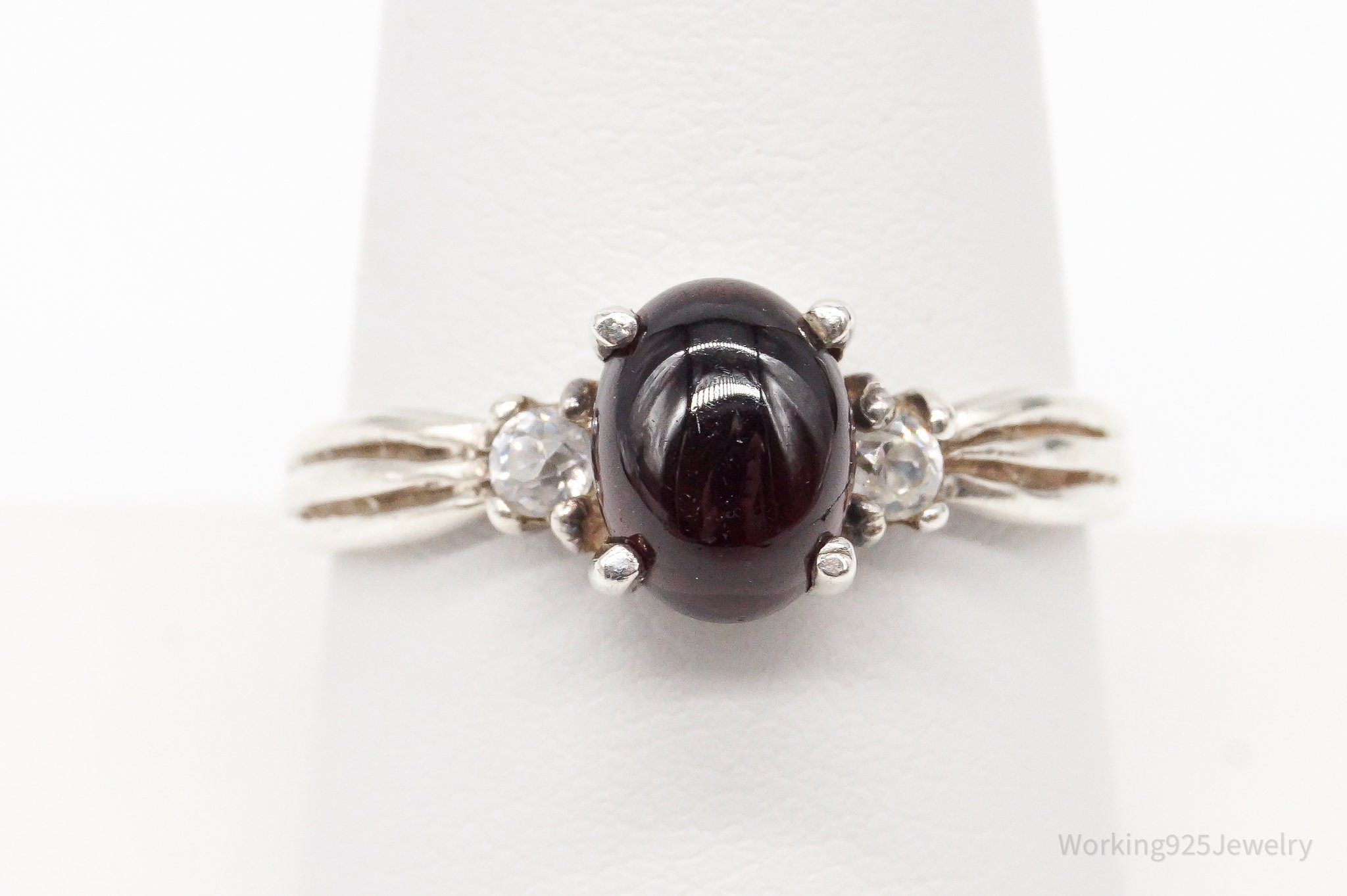 Vintage Garnet Cubic Zirconia Silver Ring - Size 9