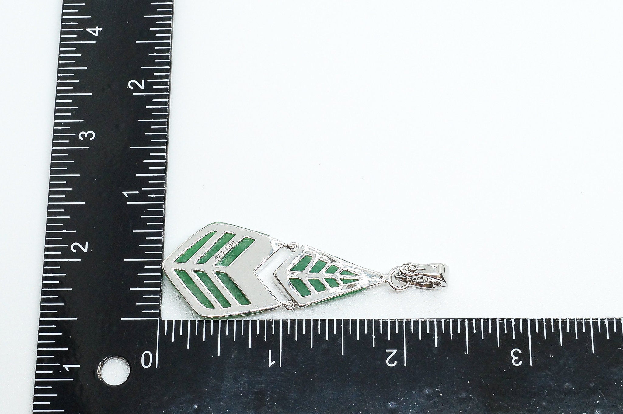 Designer BBJ Green Jade Sterling Silver Pendant