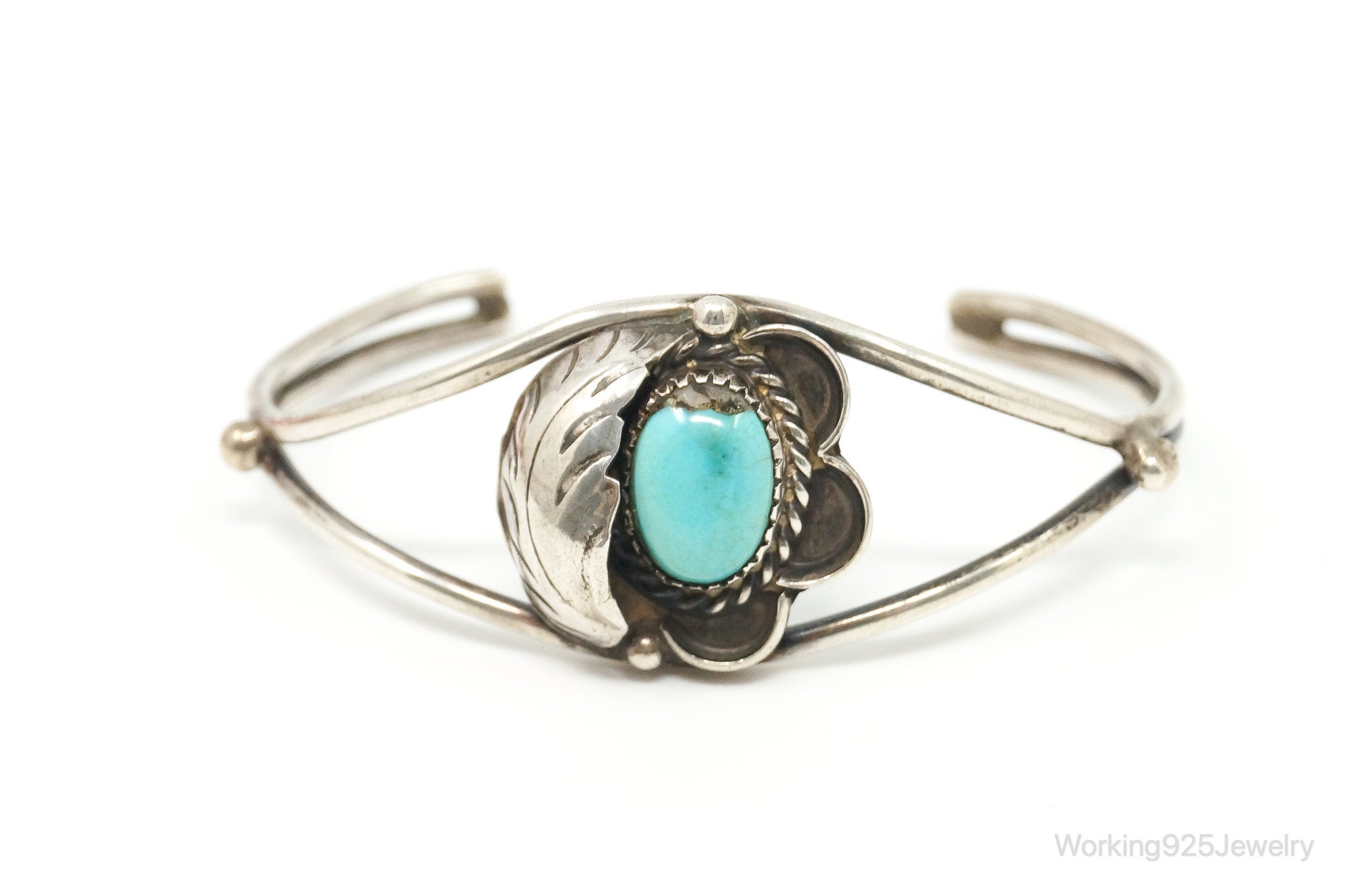 Vintage Handmade Native American Turquoise Sterling Silver Cuff Bracelet