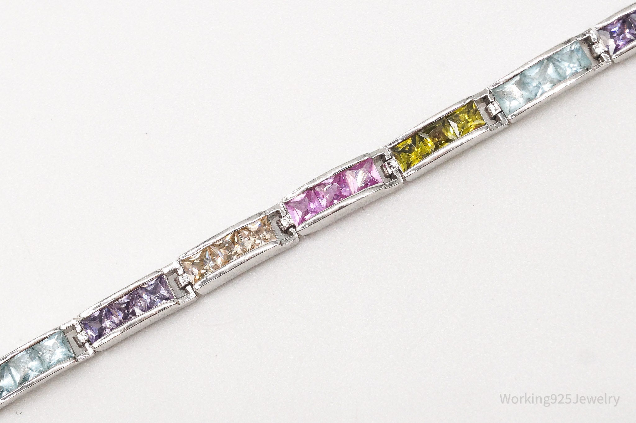 Vintage Designer FAS Multi Gemstone Sterling Silver Plated Bracelet