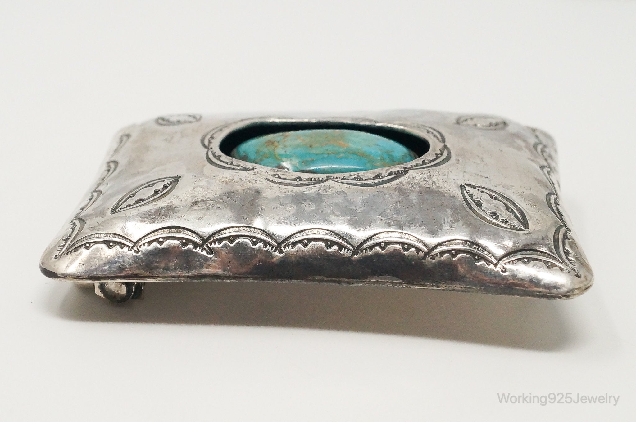 RARE Vintage Native American Chris Beyuka Turquoise Sterling Silver Belt Buckle