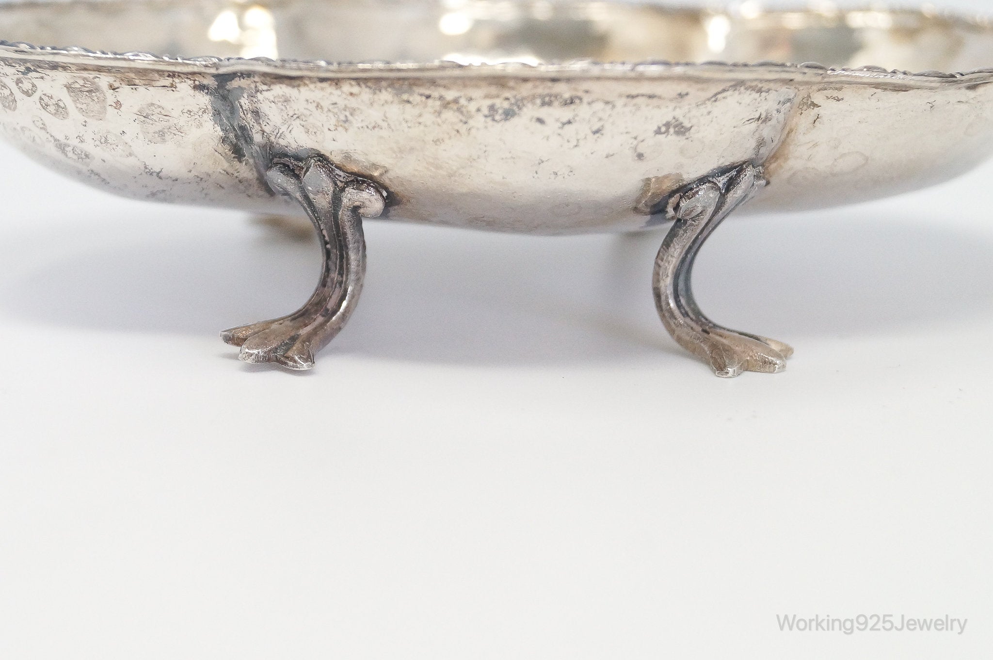 Antique Clawfoot Hammered Style 800 Silver Dish