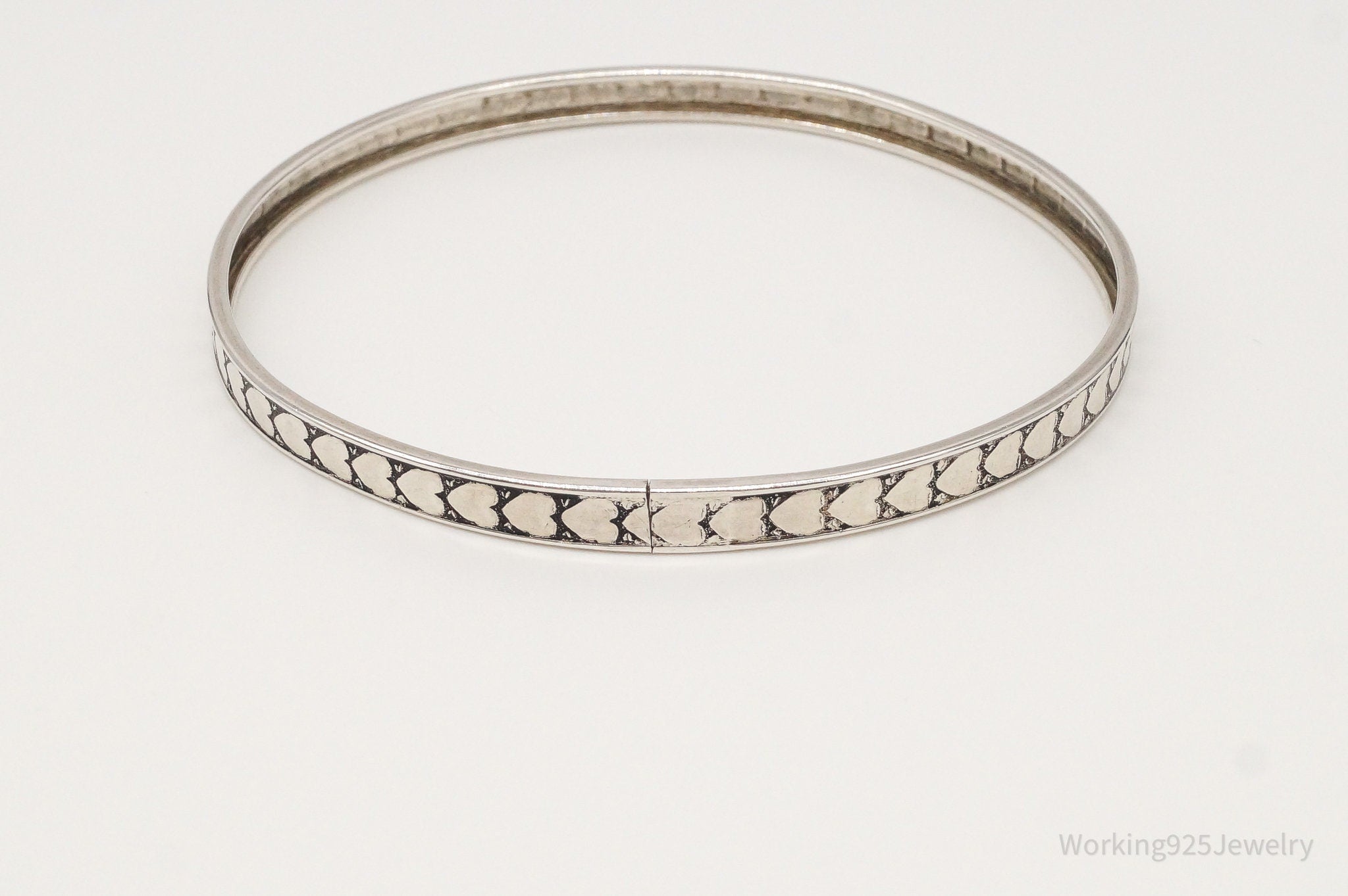 Antique Hearts Pattern Sterling Silver Bangle Bracelet