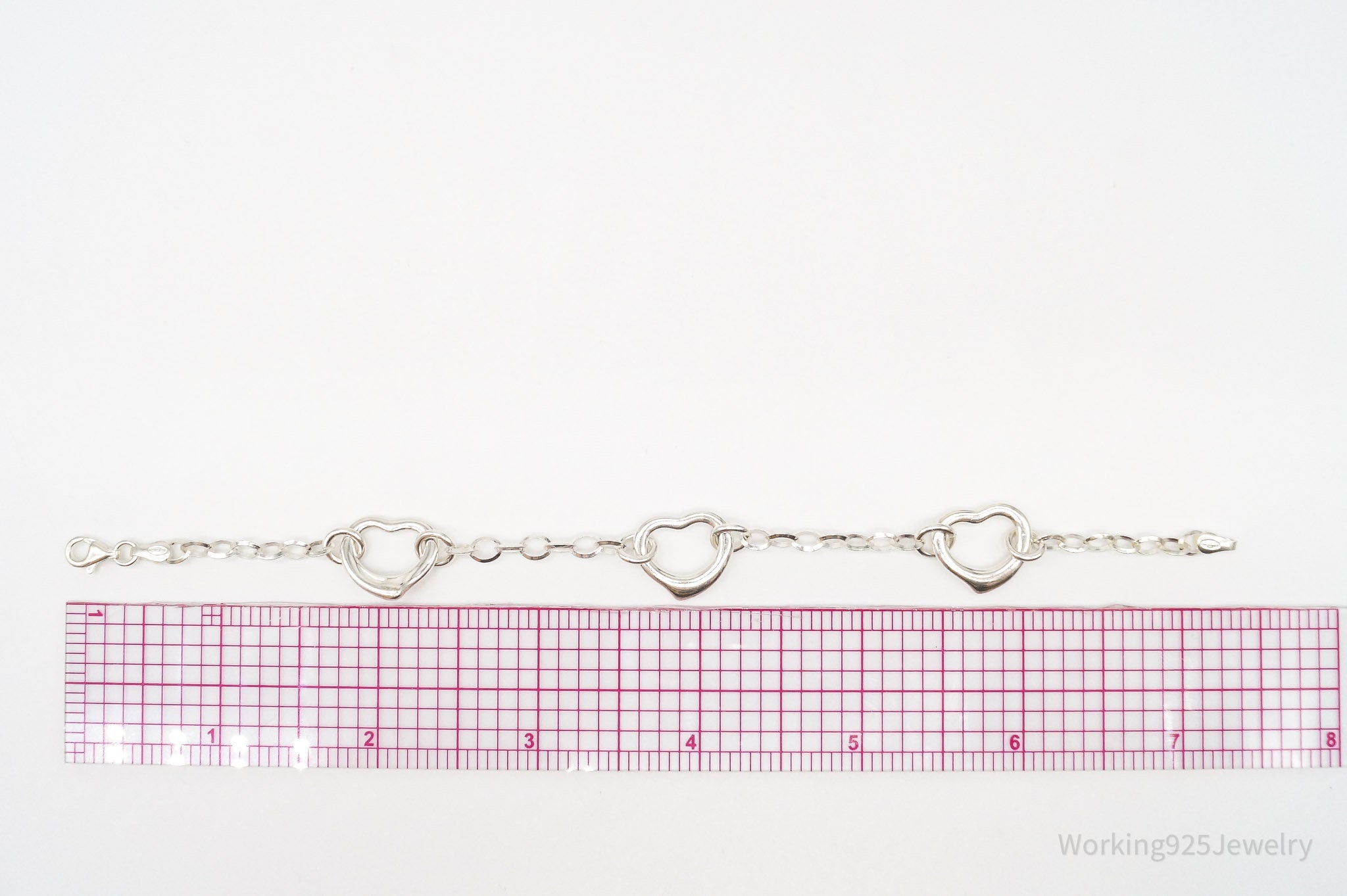 Vintage Italian Hearts Chain Link Sterling Silver Bracelet