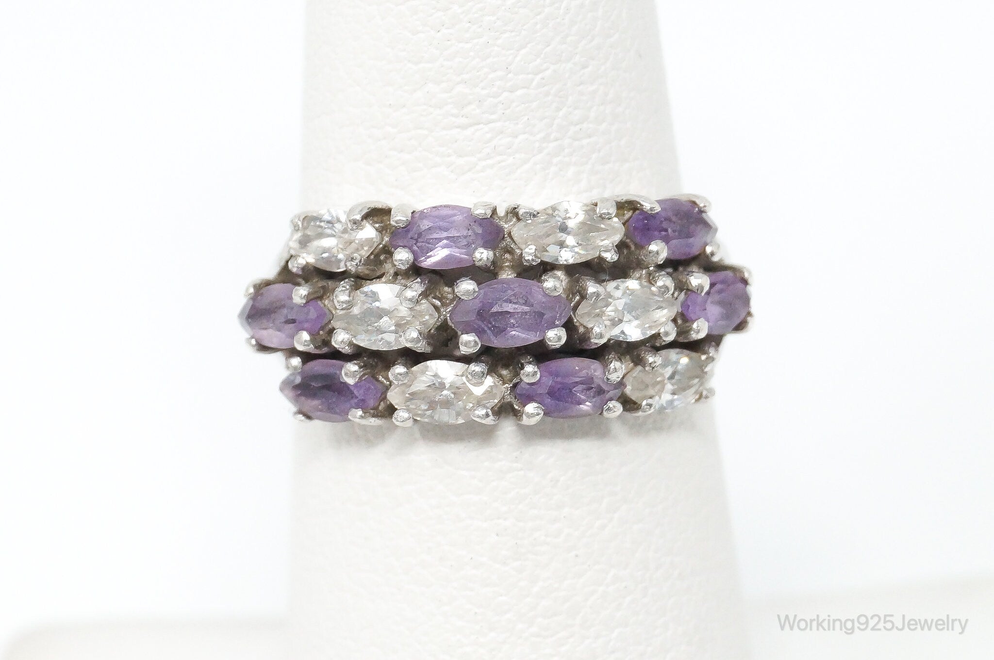 Vintage Amethyst Cubic Zirconia Sterling Silver Ring - SZ 5.75