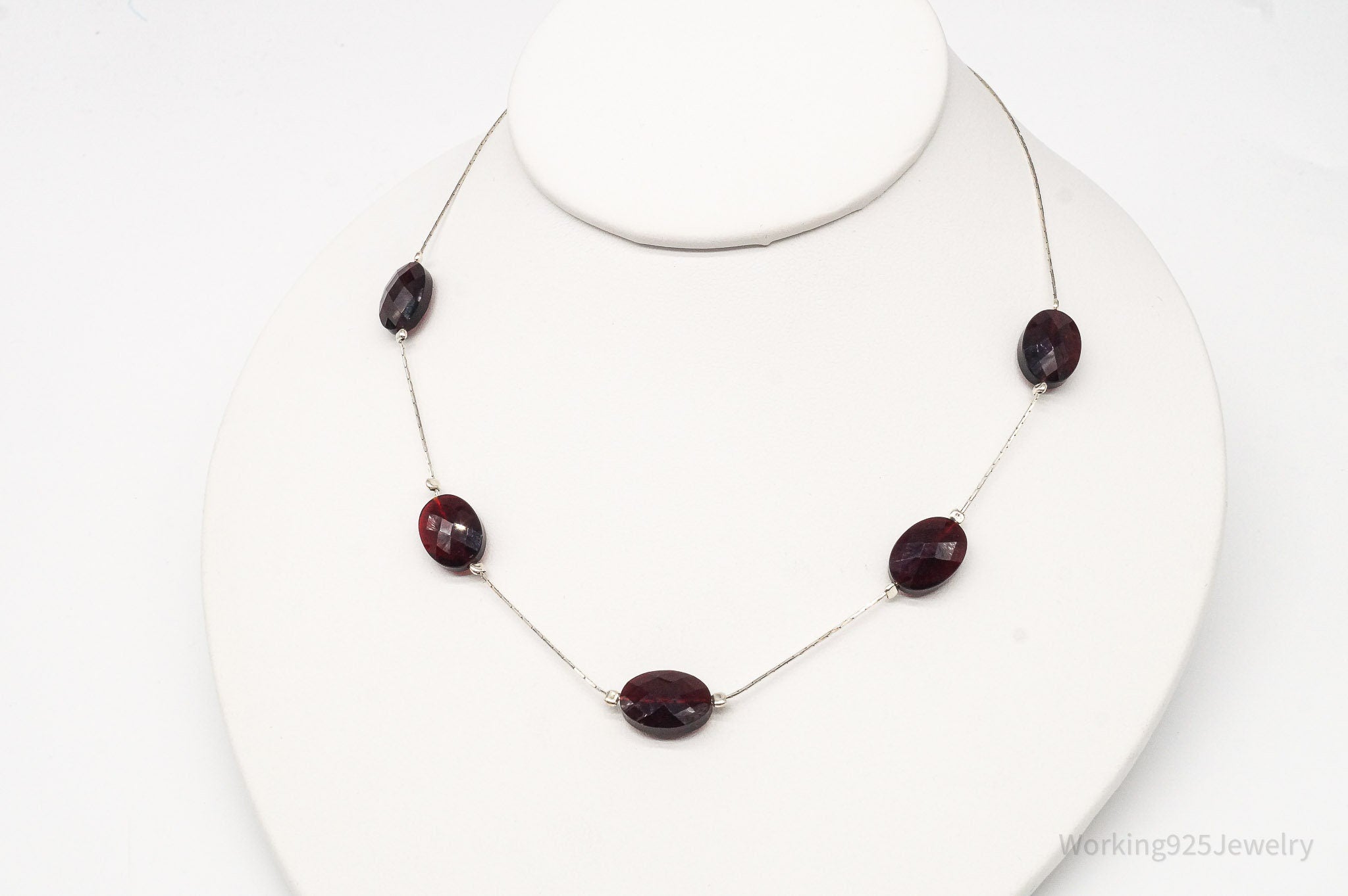 Vintage Garnet Sterling Silver Necklace 16"