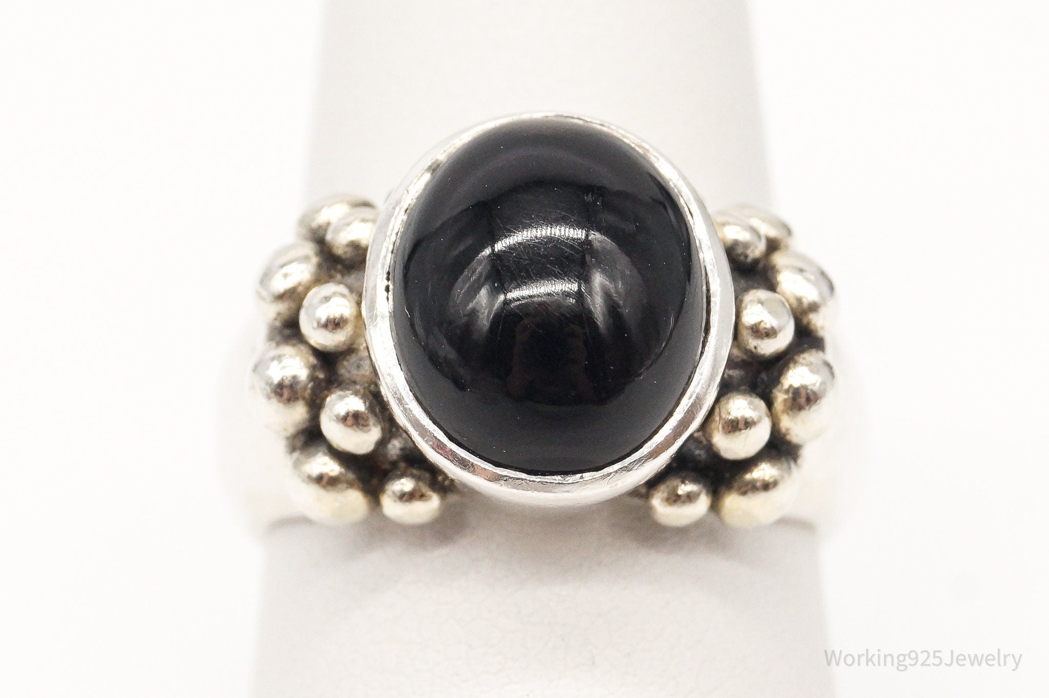 Vintage Black Onyx Sterling Silver Ring - Size 8