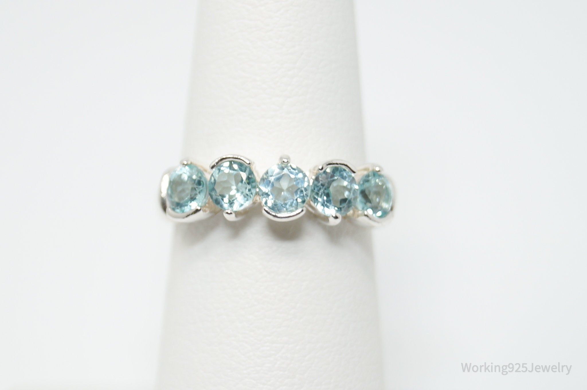 Vintage Deco Style Blue Topaz Sterling Silver Ring - Sz 6