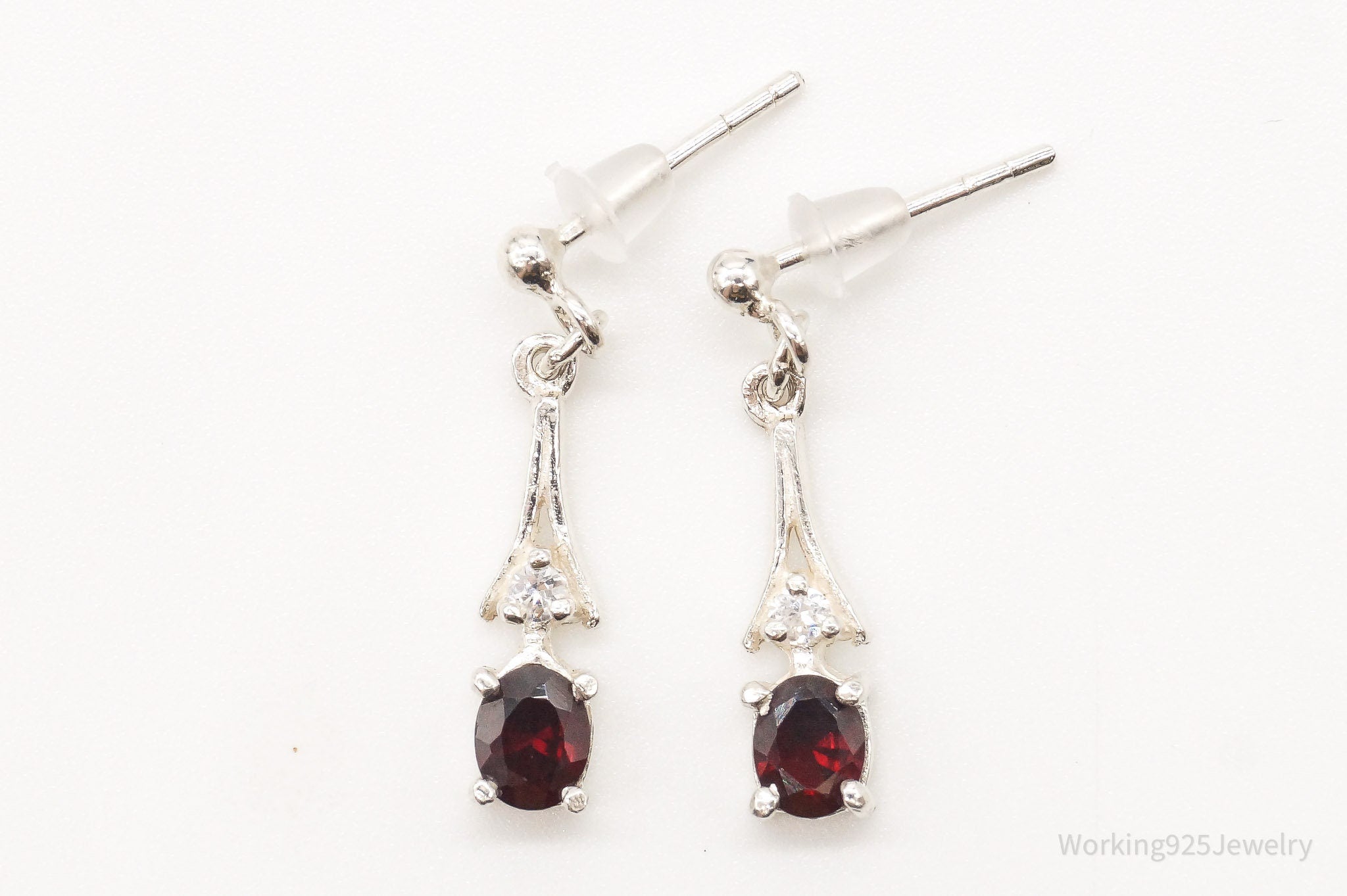 Vintage Cubic Zirconia Garnet Silver Earrings