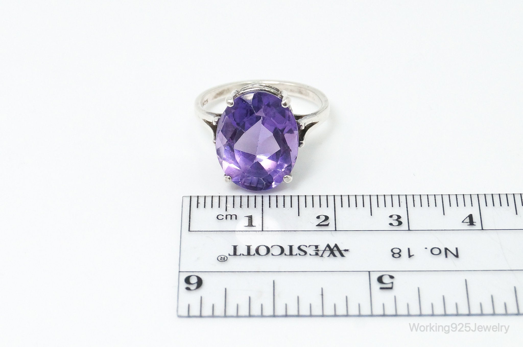 Vintage Designer Large Amethyst Sterling Silver Ring - Size 7.25