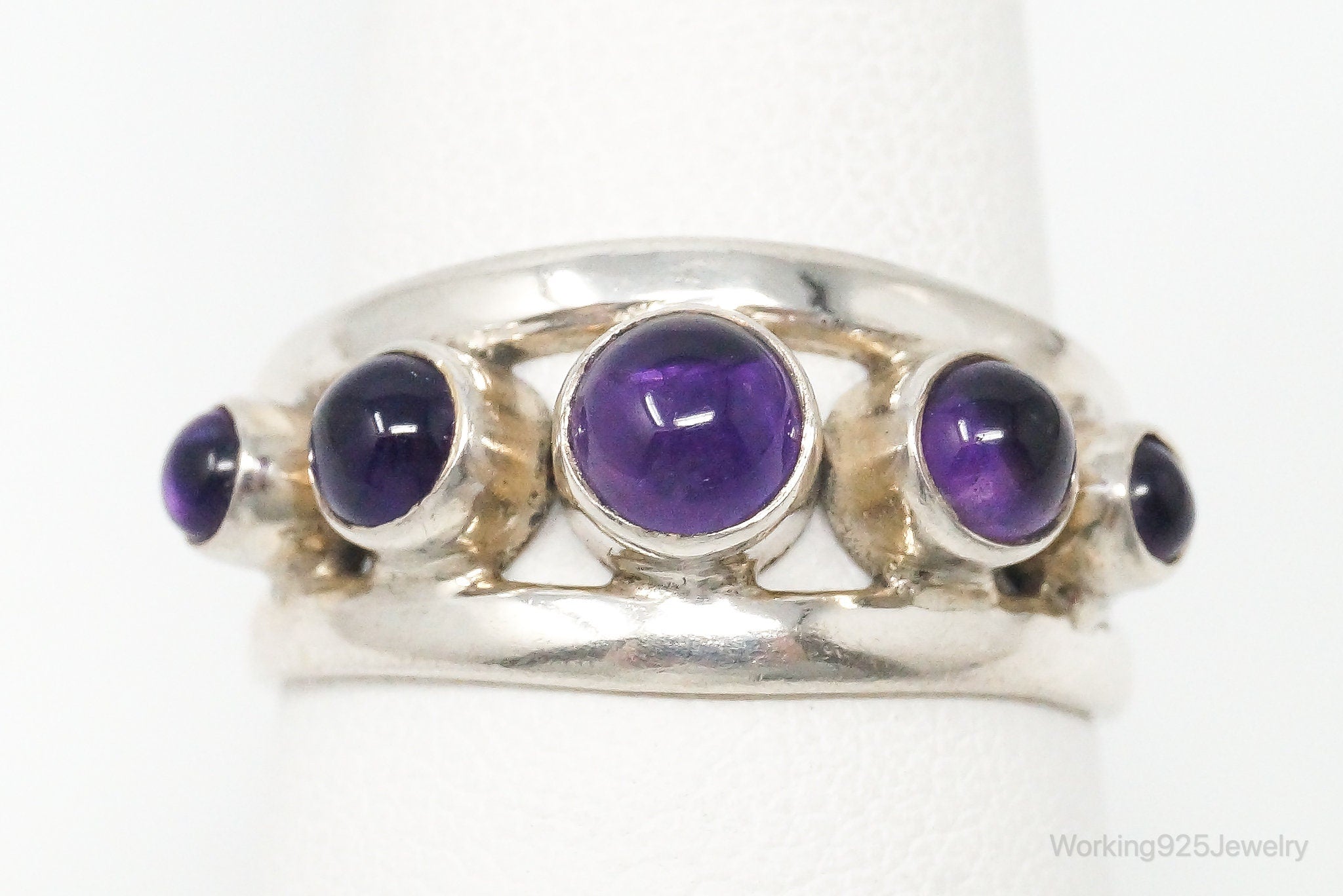 Vintage Amethyst Modernist Sterling Silver Ring - Size 7.75