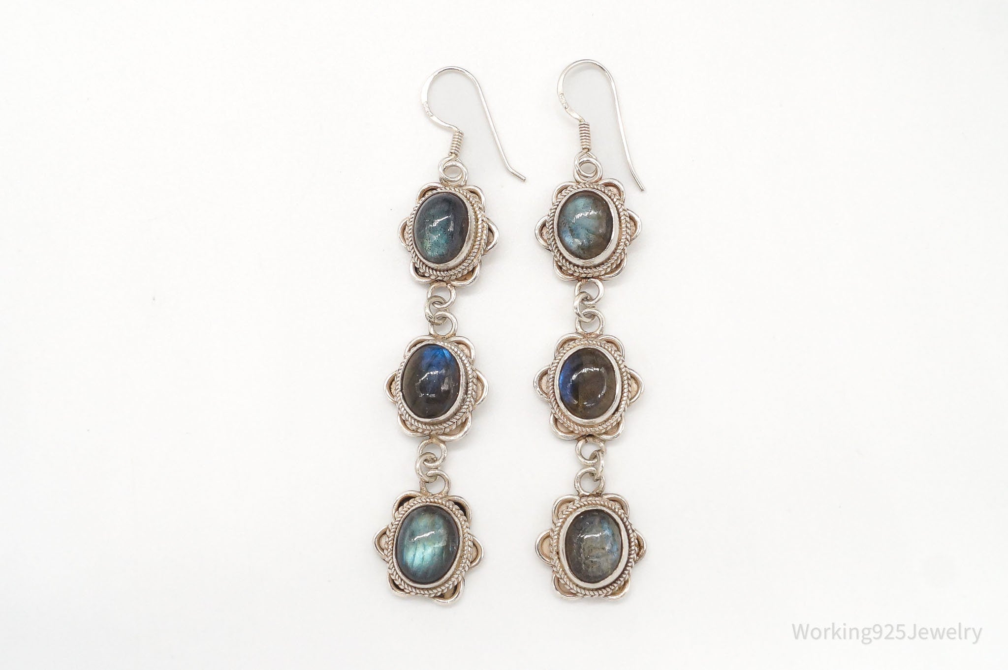 Vintage Labradorite Bali Inspired Sterling Silver Earrings