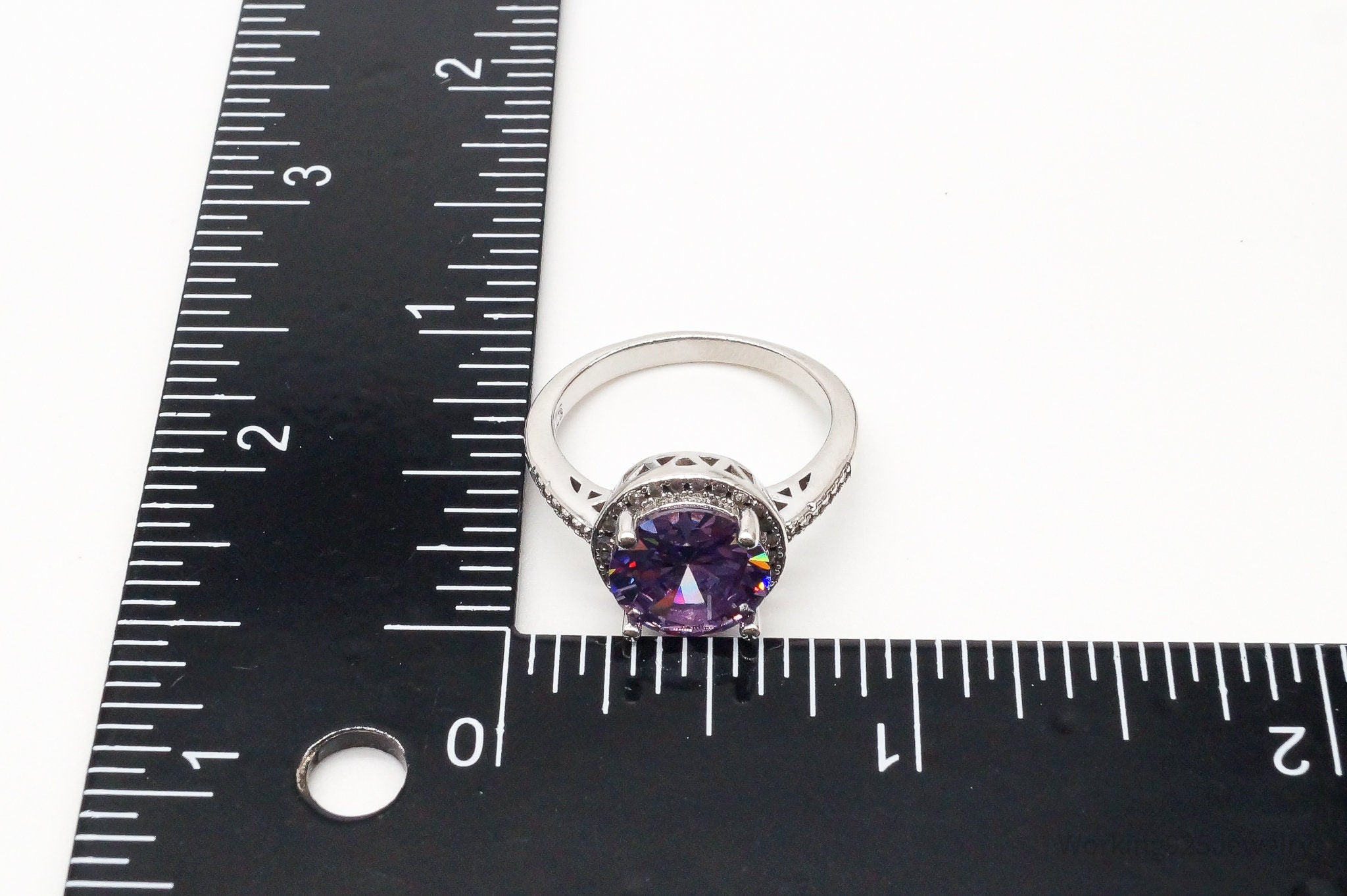 Vintage Amethyst Cubic Zirconia Sterling Silver Ring - Size 8