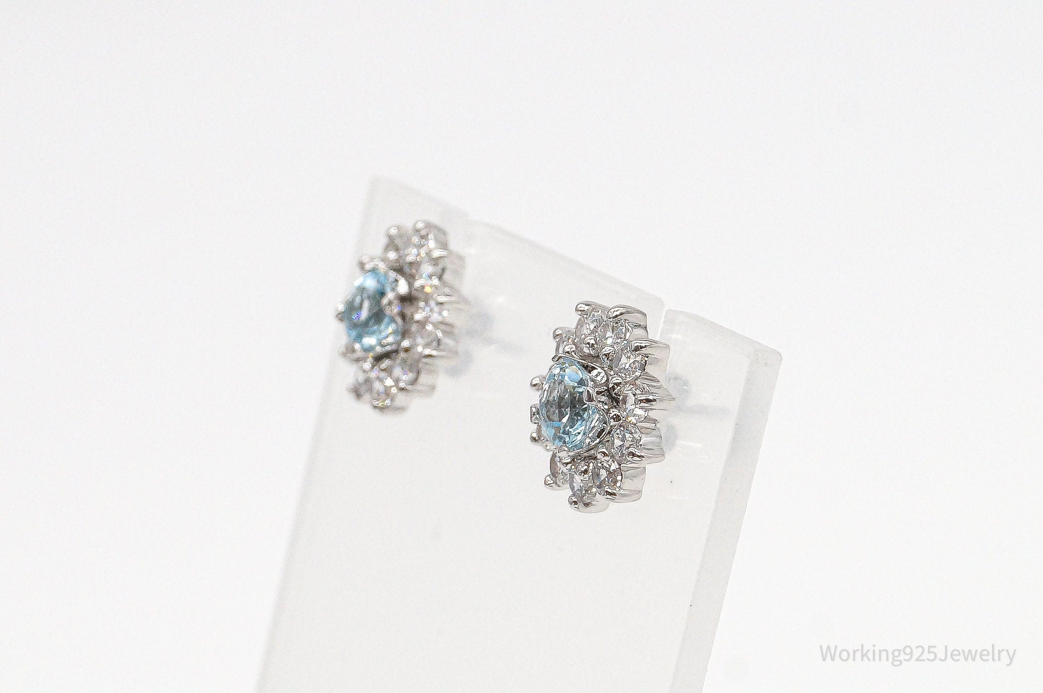 Blue Topaz Cubic Zirconia Sterling Silver Earrings