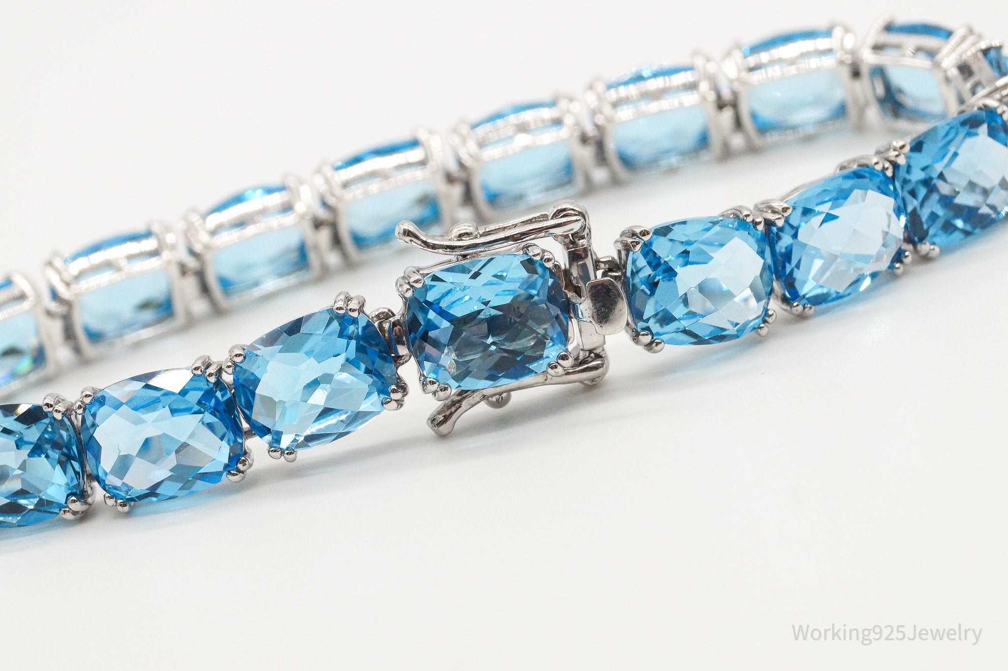 Vintage Designer Blue Topaz Sterling Silver Tennis Bracelet