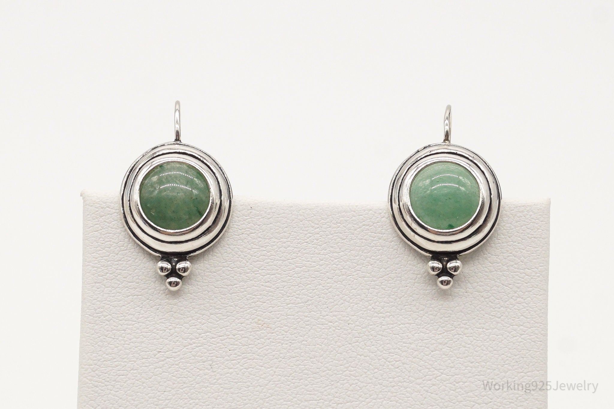 Vintage Designer Green Aventurine Sterling Silver Earrings