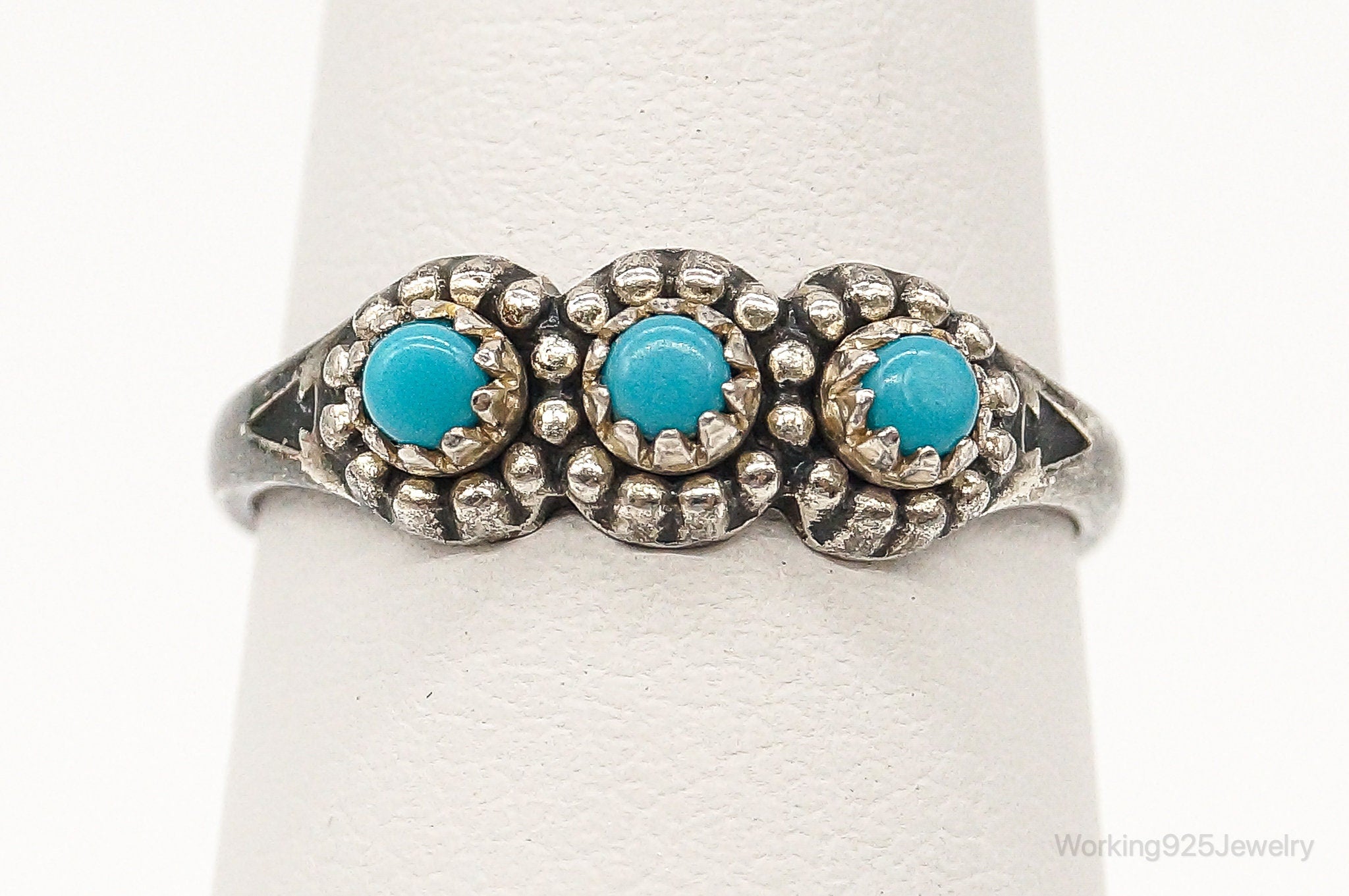 Vintage Designer Bell Trading Post Turquoise Sterling Silver Ring - Size 3