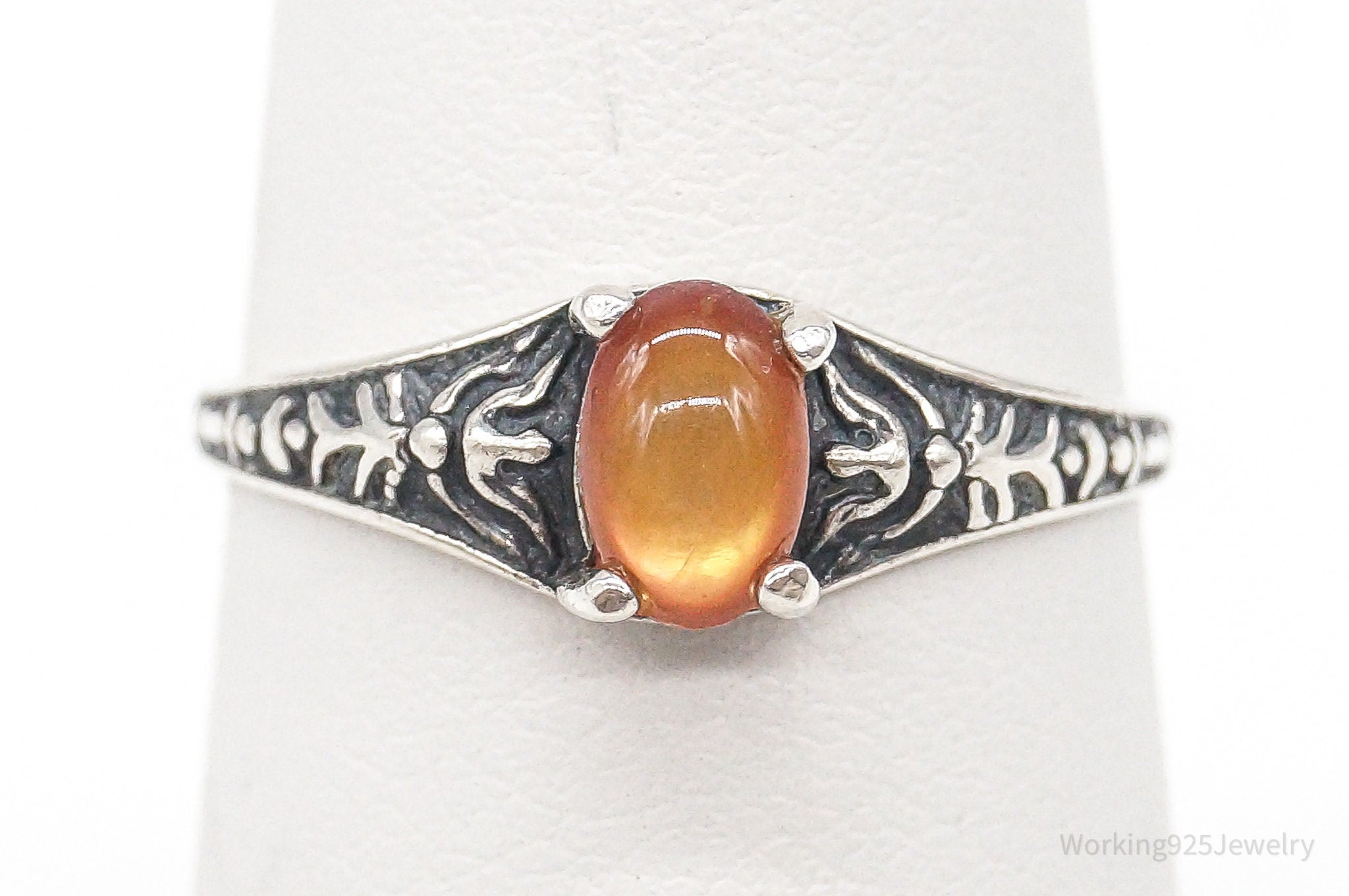 Antique Designer WMCO Orange Paua Shell Sterling Silver Ring - Size 6