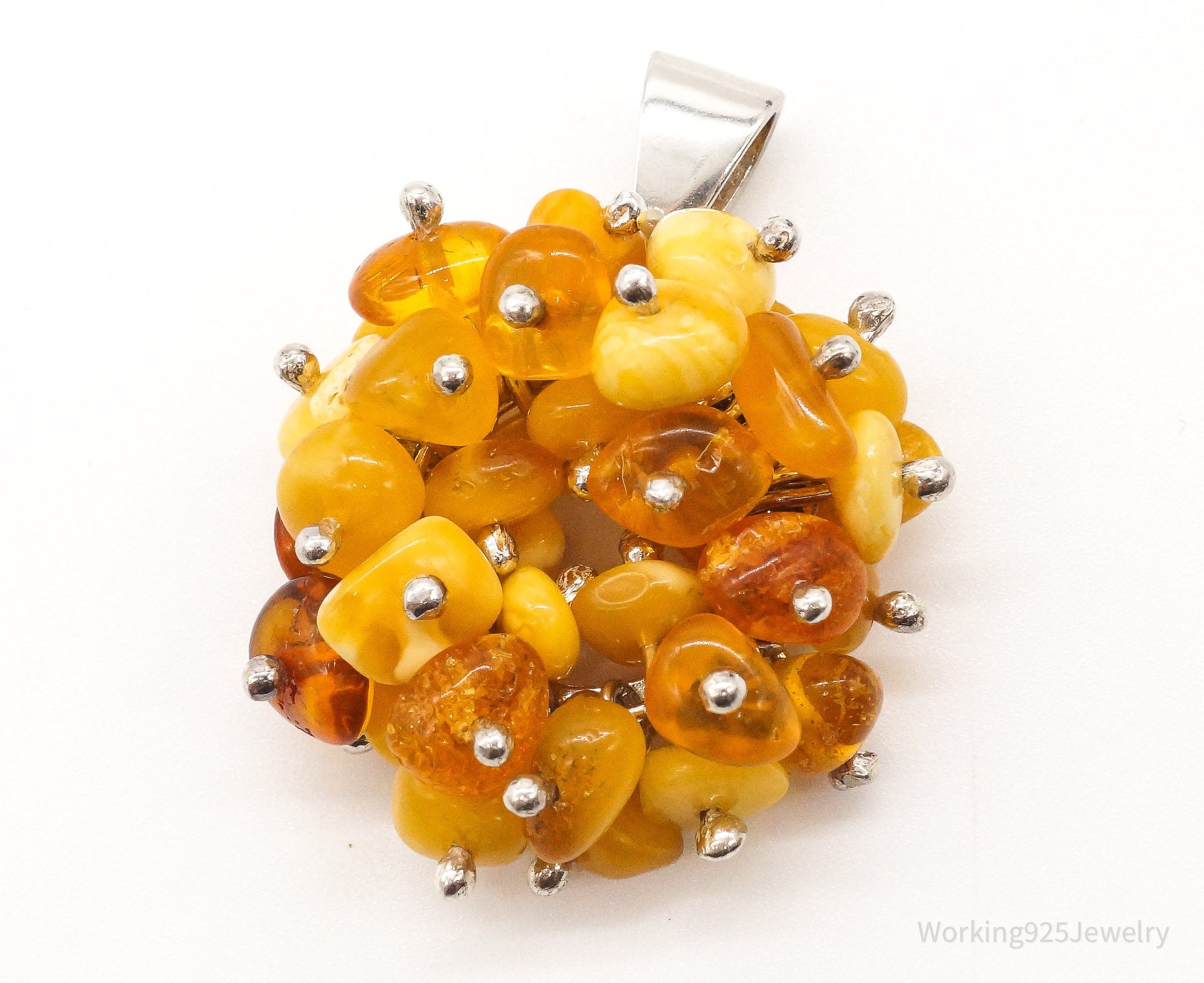 Vintage Amber Modernist Sterling Silver Pendant