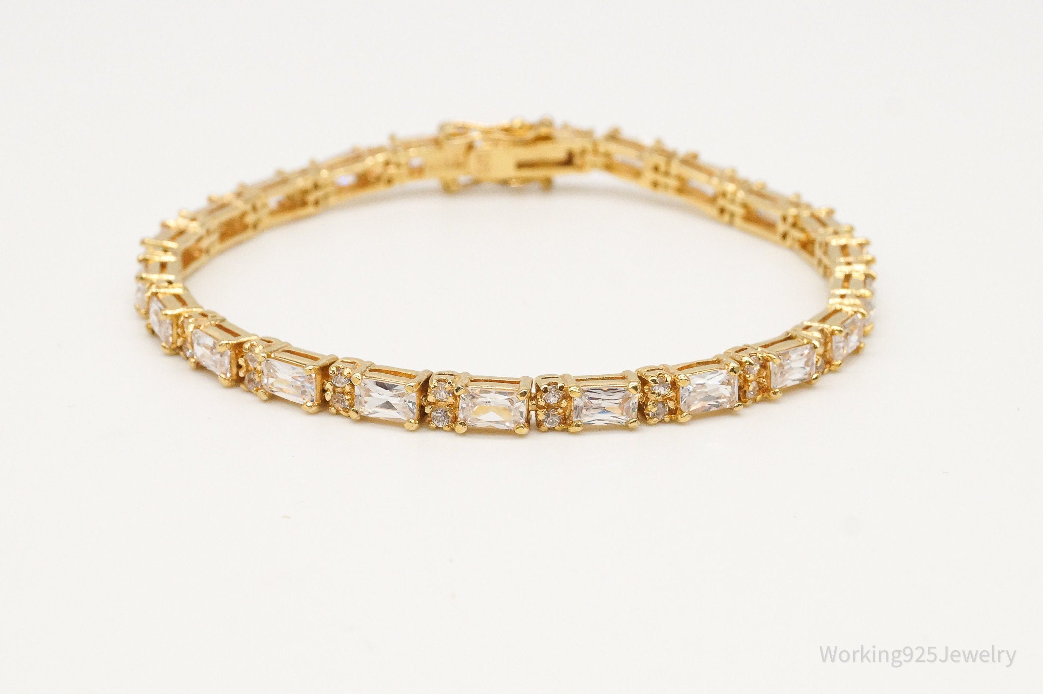 Vintage Cubic Zirconia Gold Vermeil Sterling Silver Tennis Bracelet