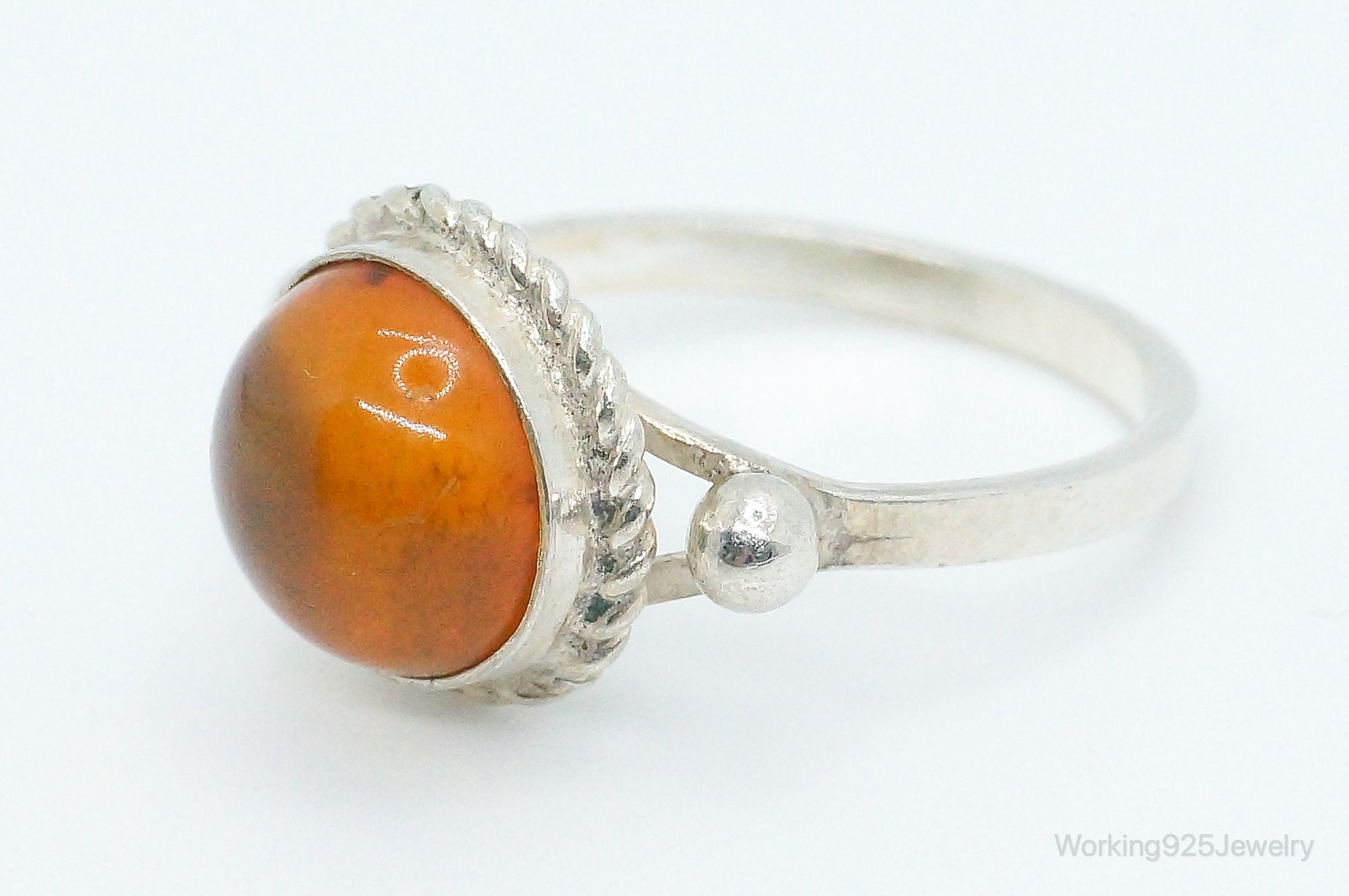 Vintage Amber Sterling Silver Ring - Size 7.25