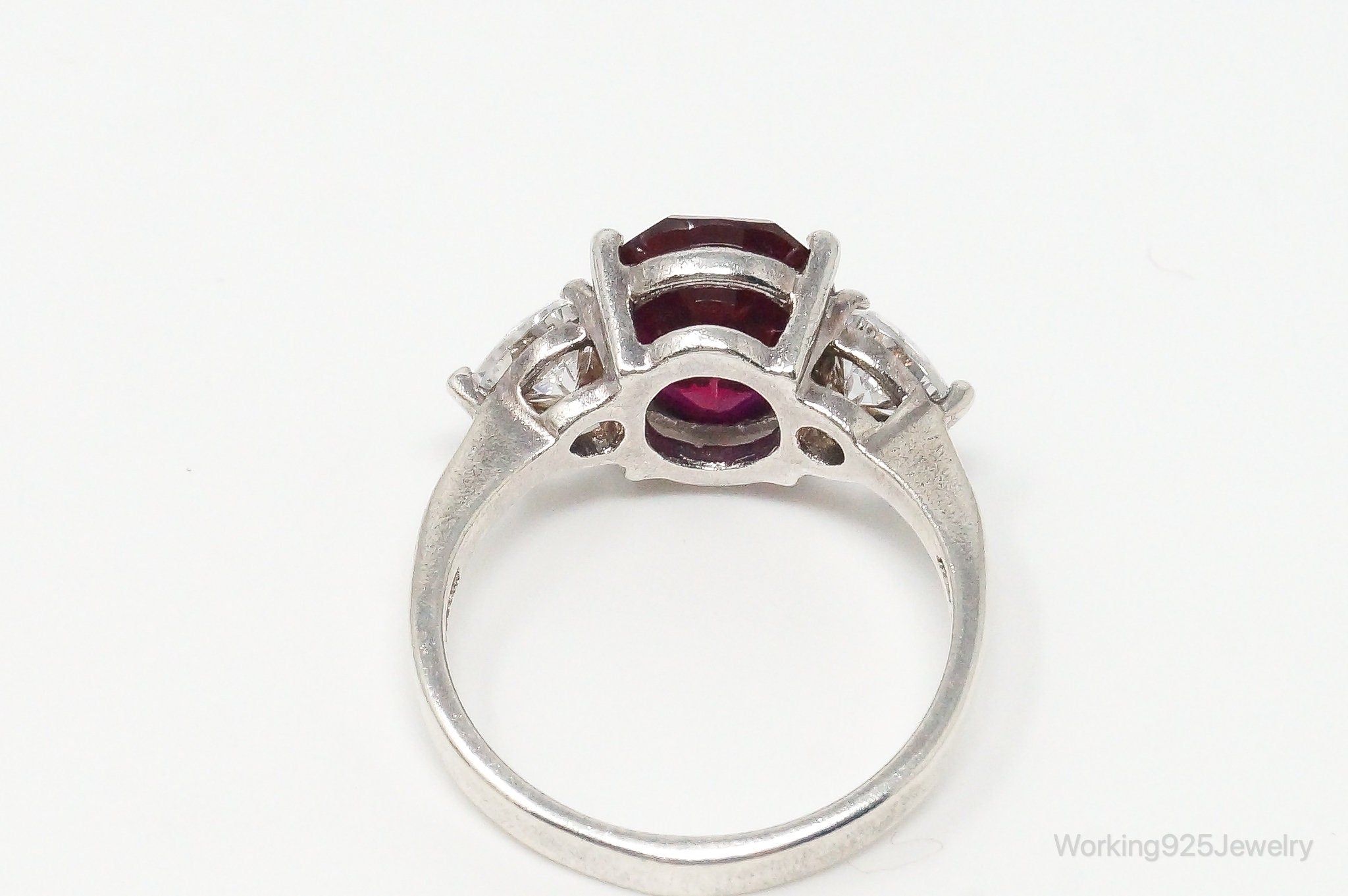 Vintage Lab Ruby Cubic Zirconia Sterling Silver Ring - Size 8