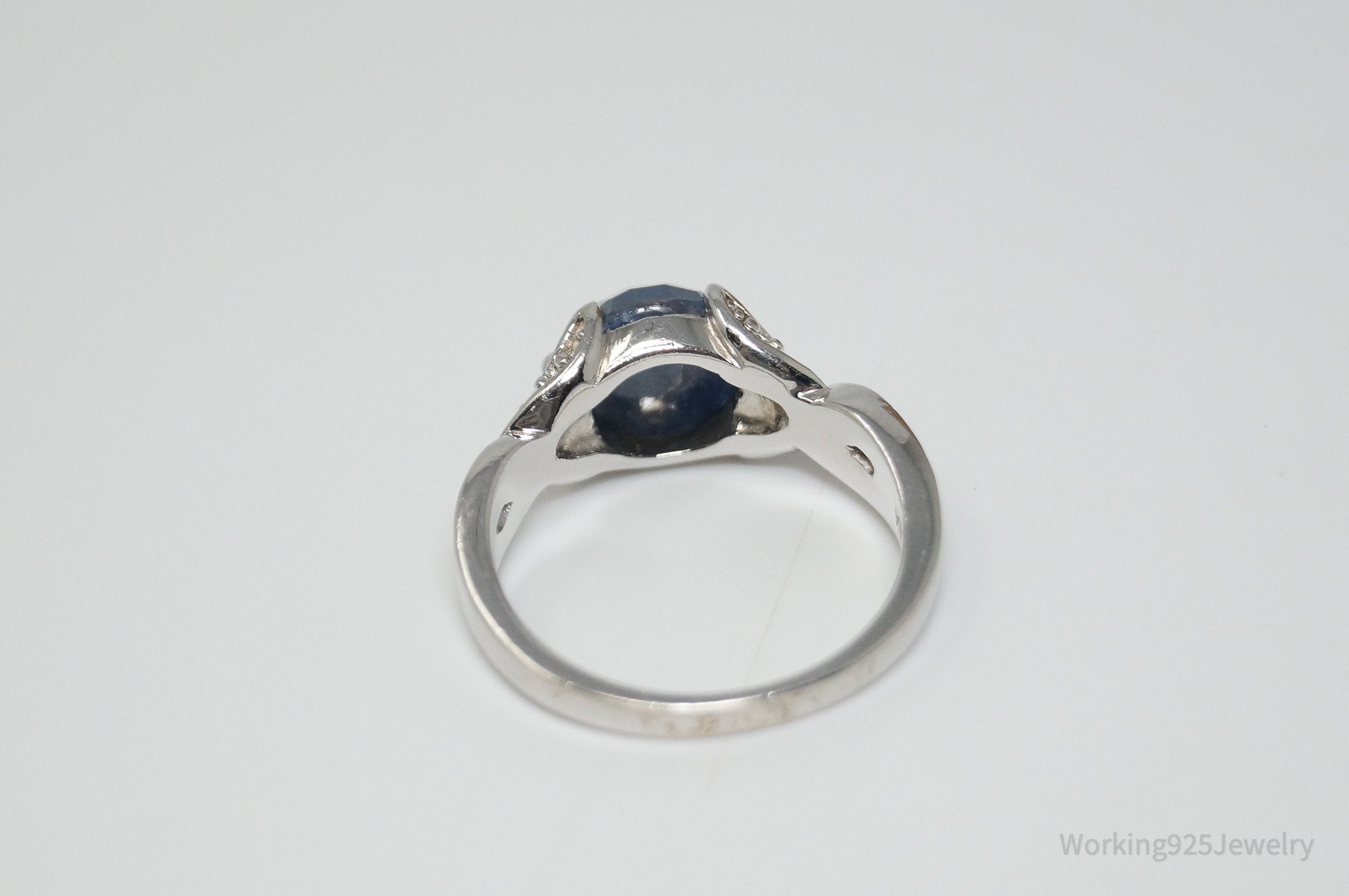 Vintage Designer HT Blue Sapphire Sterling Silver Ring - Sz 9.75