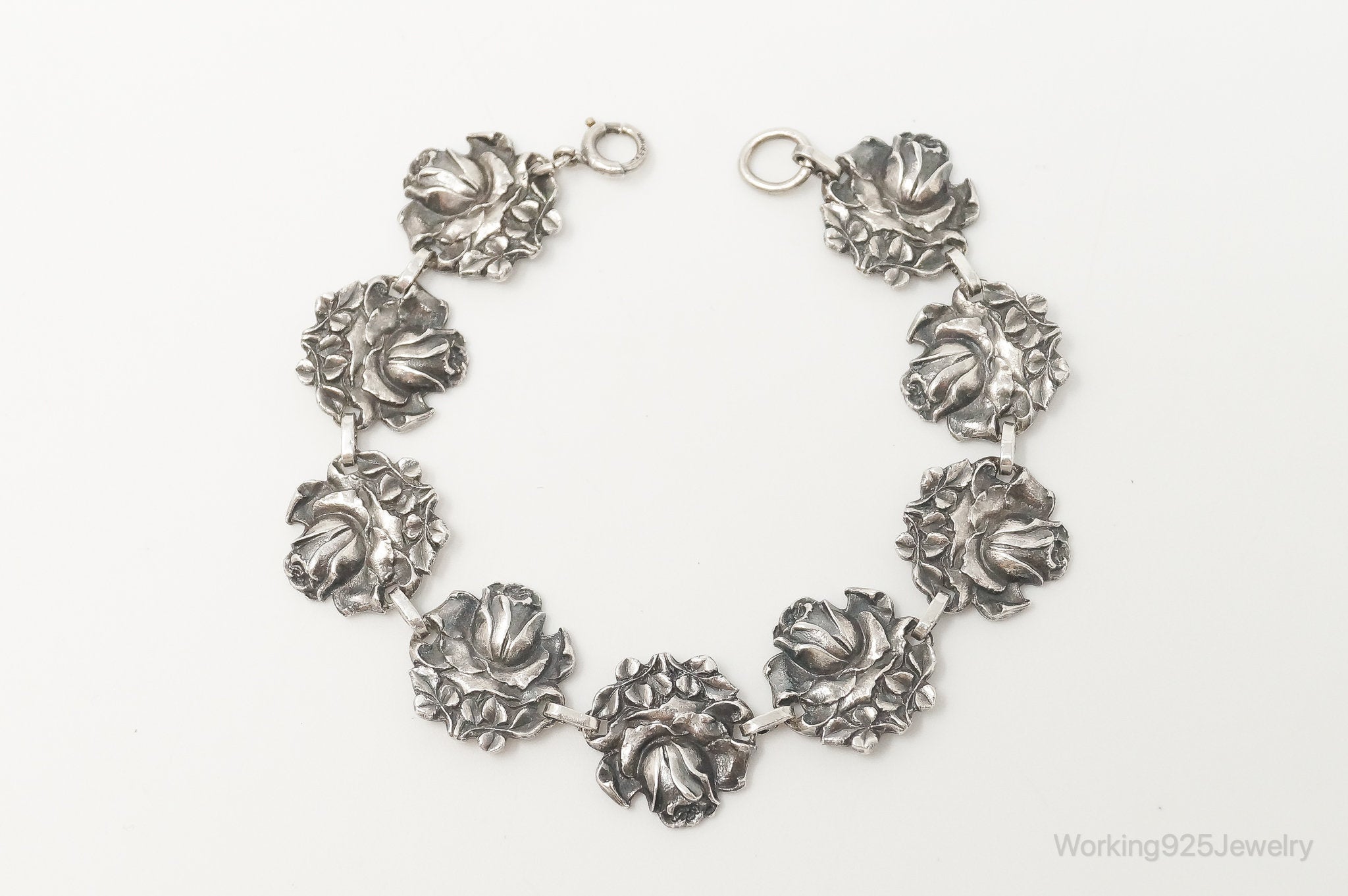 RESERVED Carolynn - Antique Roses Sterling Silver Panel Bracelet