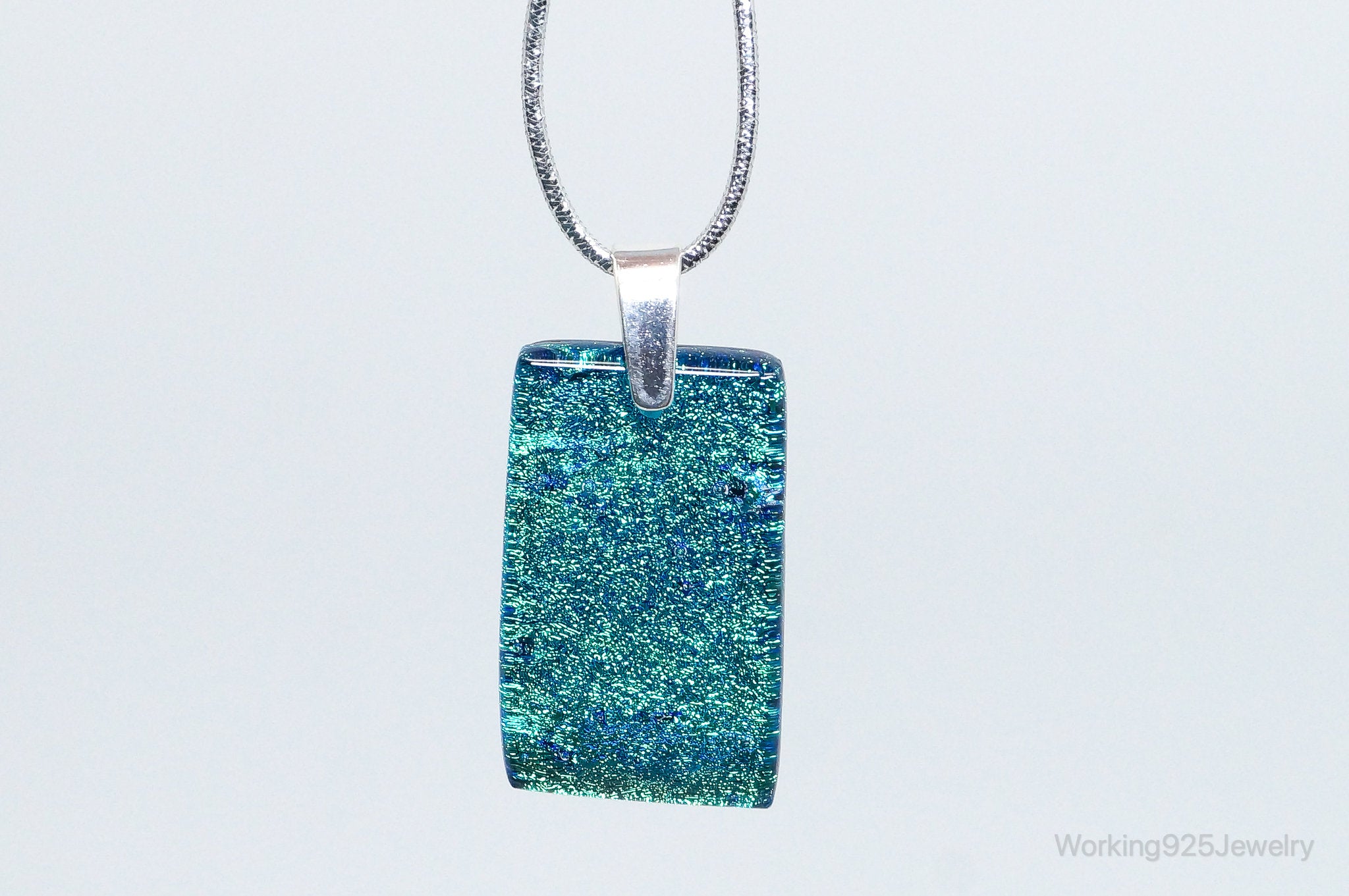 Large Vintage Dichroic Glass Sterling Silver Necklace Pendant