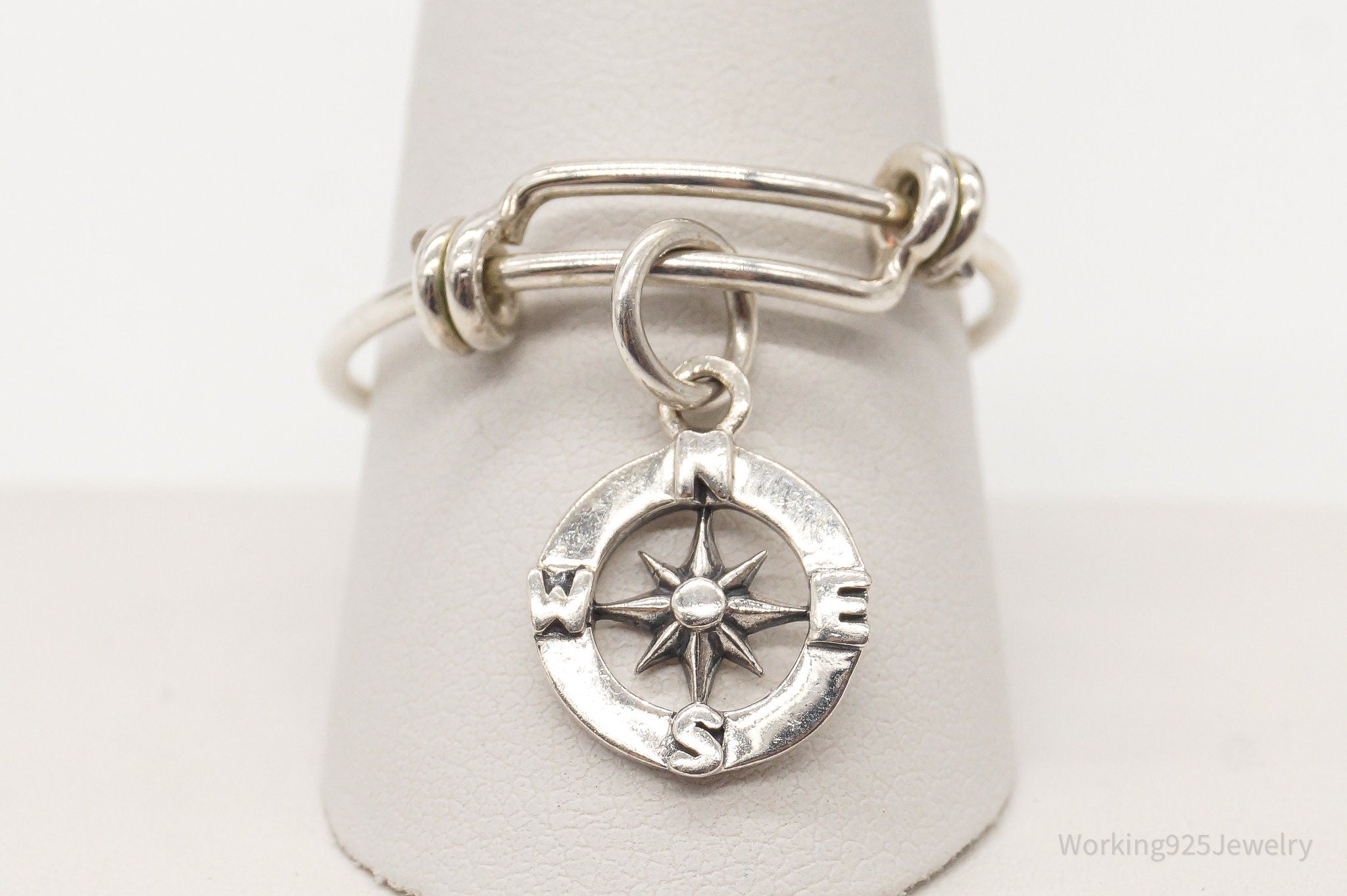 Vintage Compass Charm Sterling Silver ring - 10 Adjustable