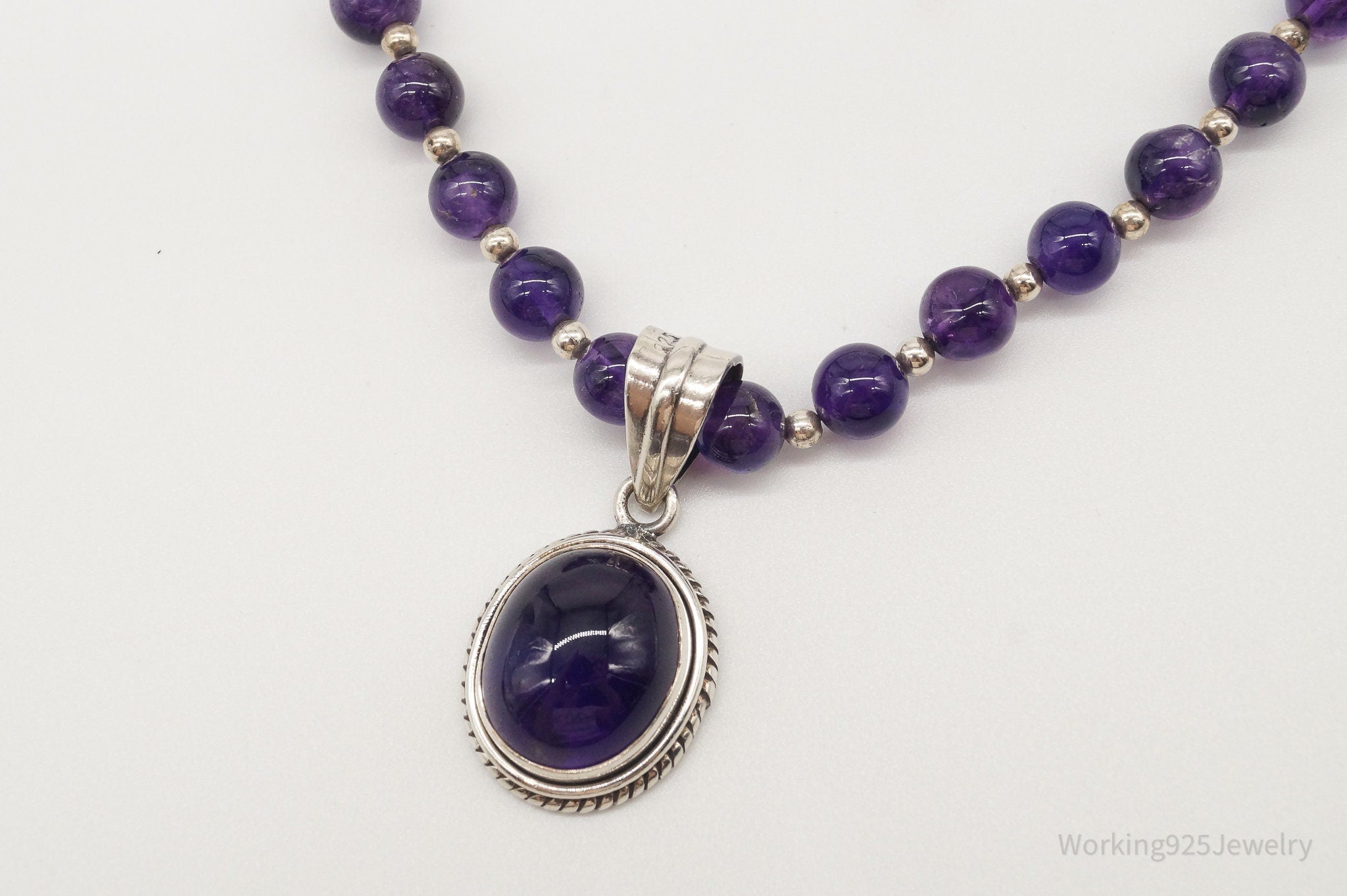 Vintage Amethyst Bead Sterling Silver Necklace