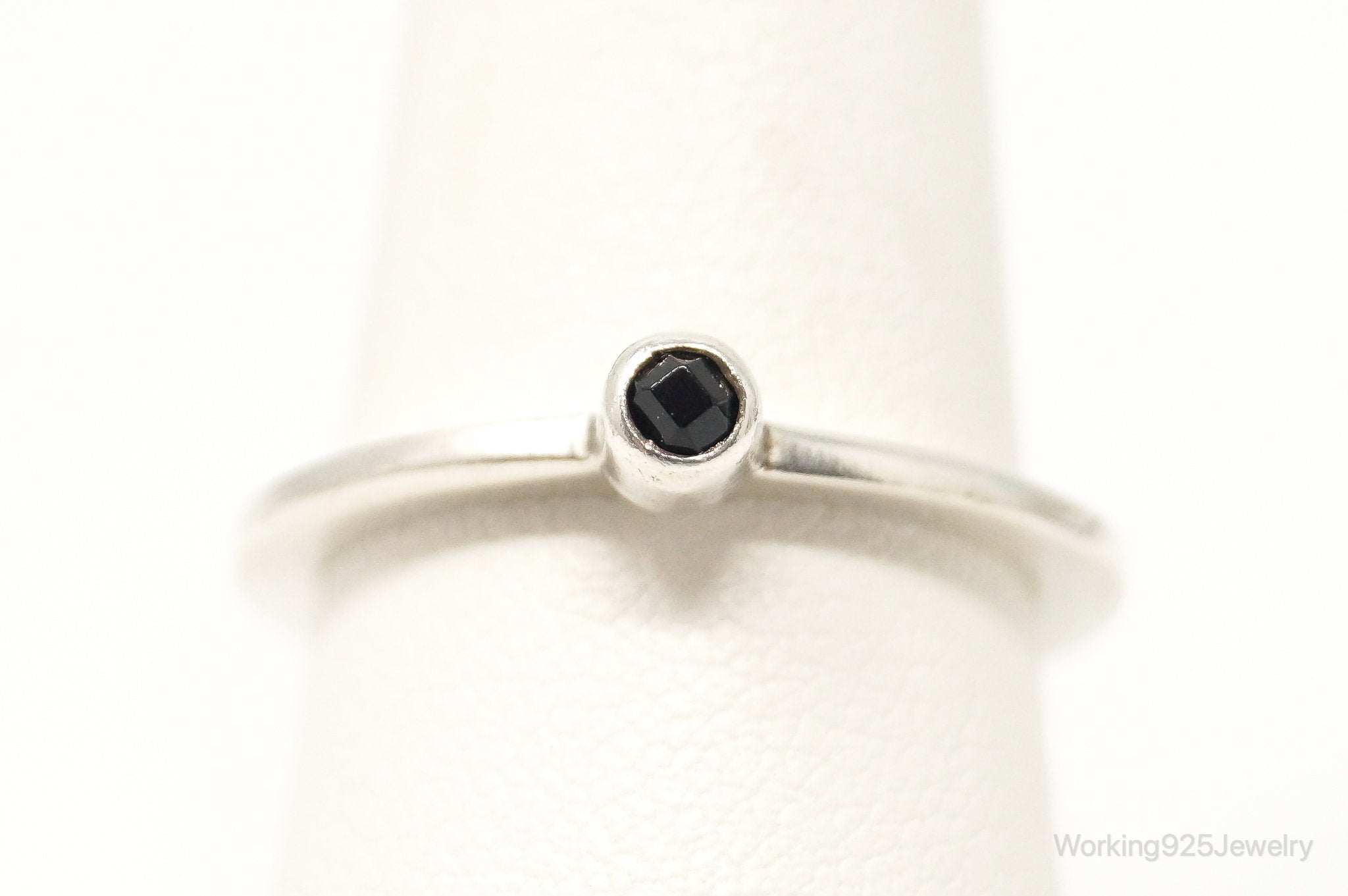 Vintage Black Onyx Sterling Silver Stacker Ring - Size 8