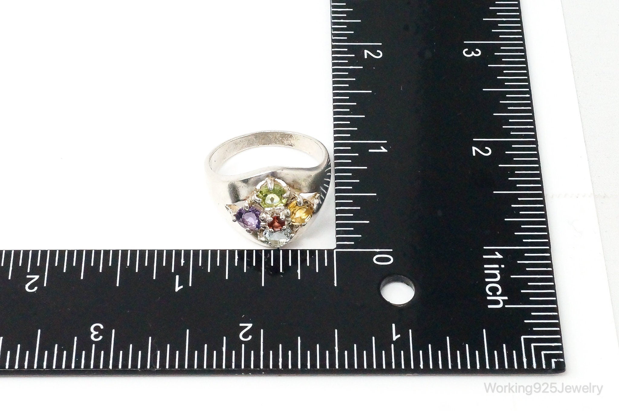 Vintage Citrine Garnet Peridot Amethyst Topaz Sterling Silver Ring Size 11