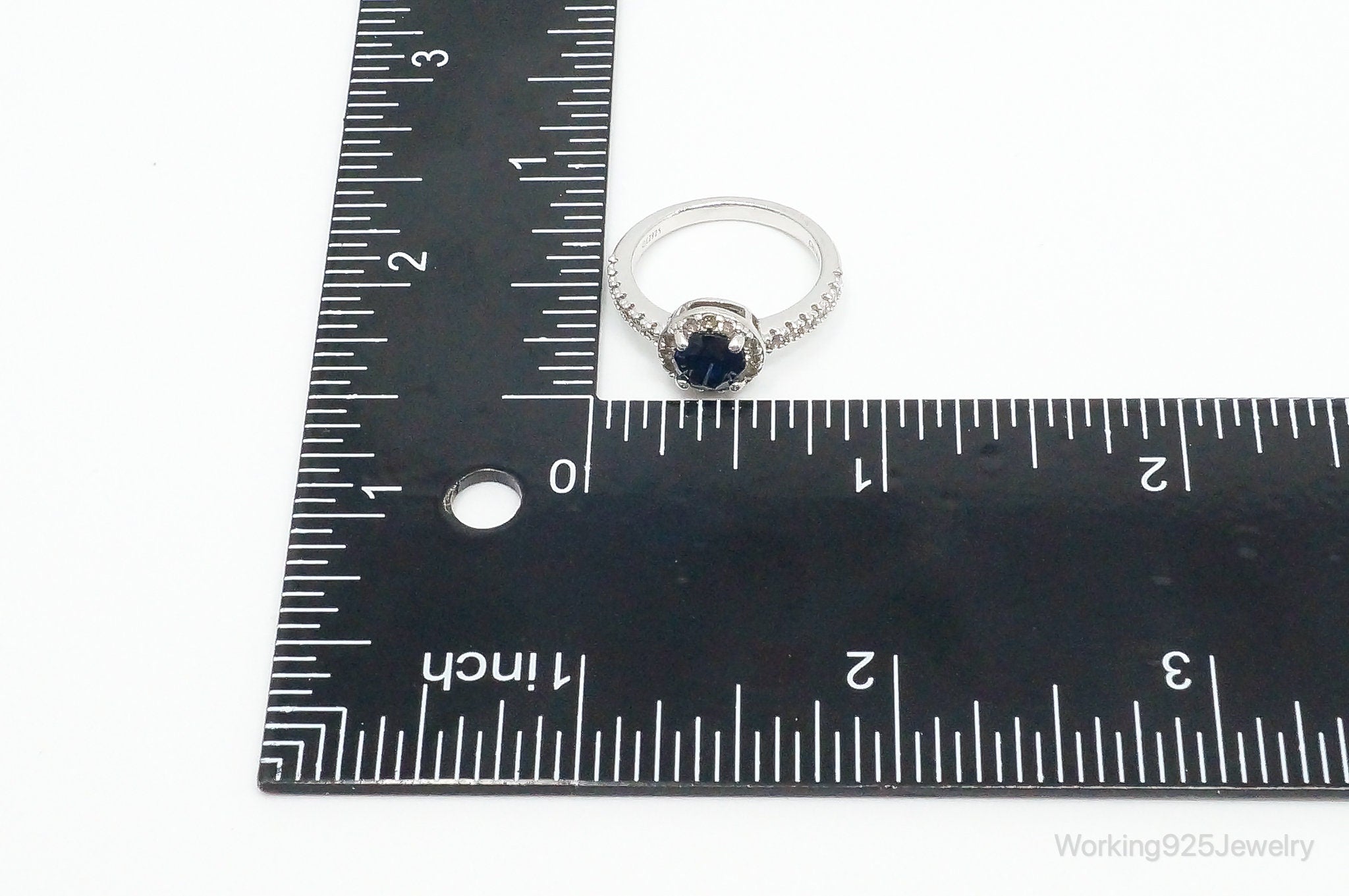 Vintage Lab Sapphire Cubic Zirconia Sterling Silver Ring - Size 6