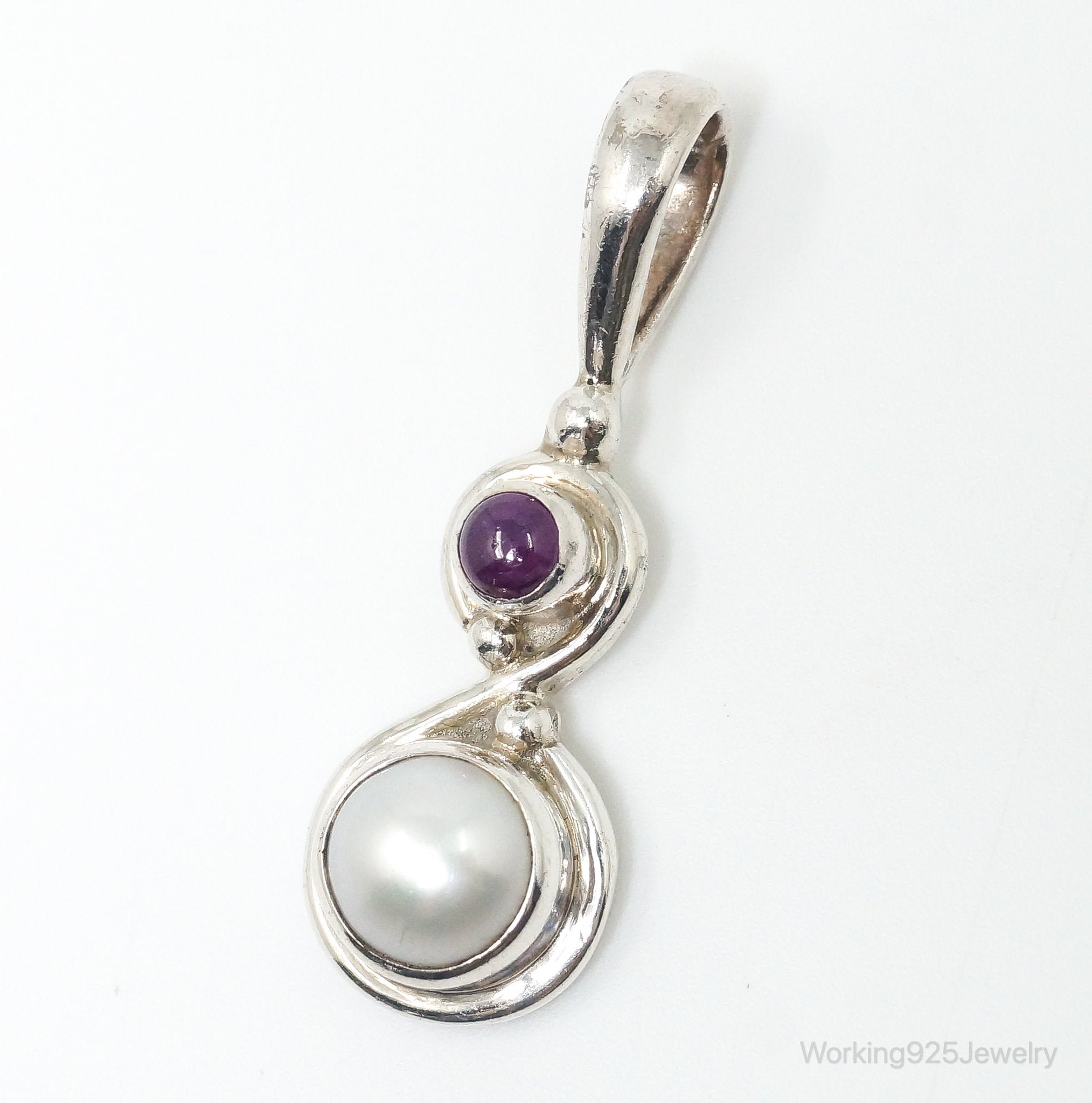 Vintage Designer SAJEN Amethyst Pearl Sterling Silver Pendant