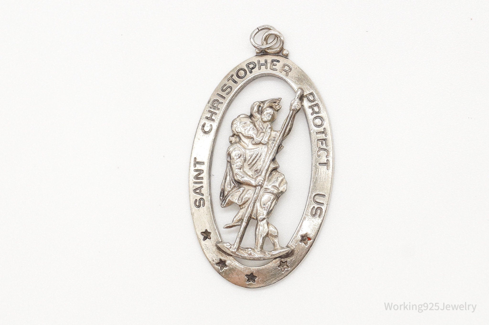 Antique Theda Saint Christopher Protect Us Sterling Silver Pendant