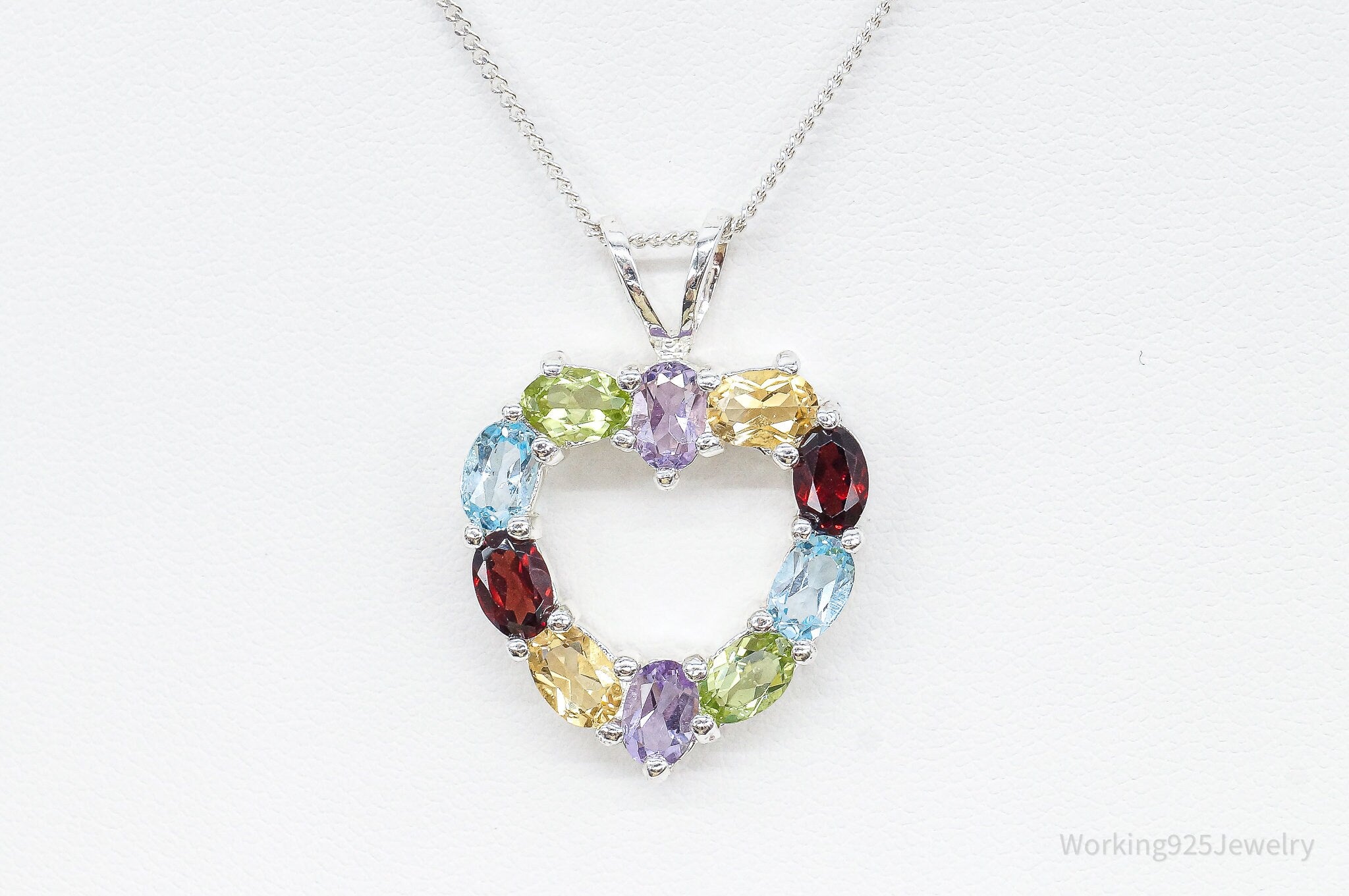 Multi Gemstone Large Heart Sterling Silver Necklace