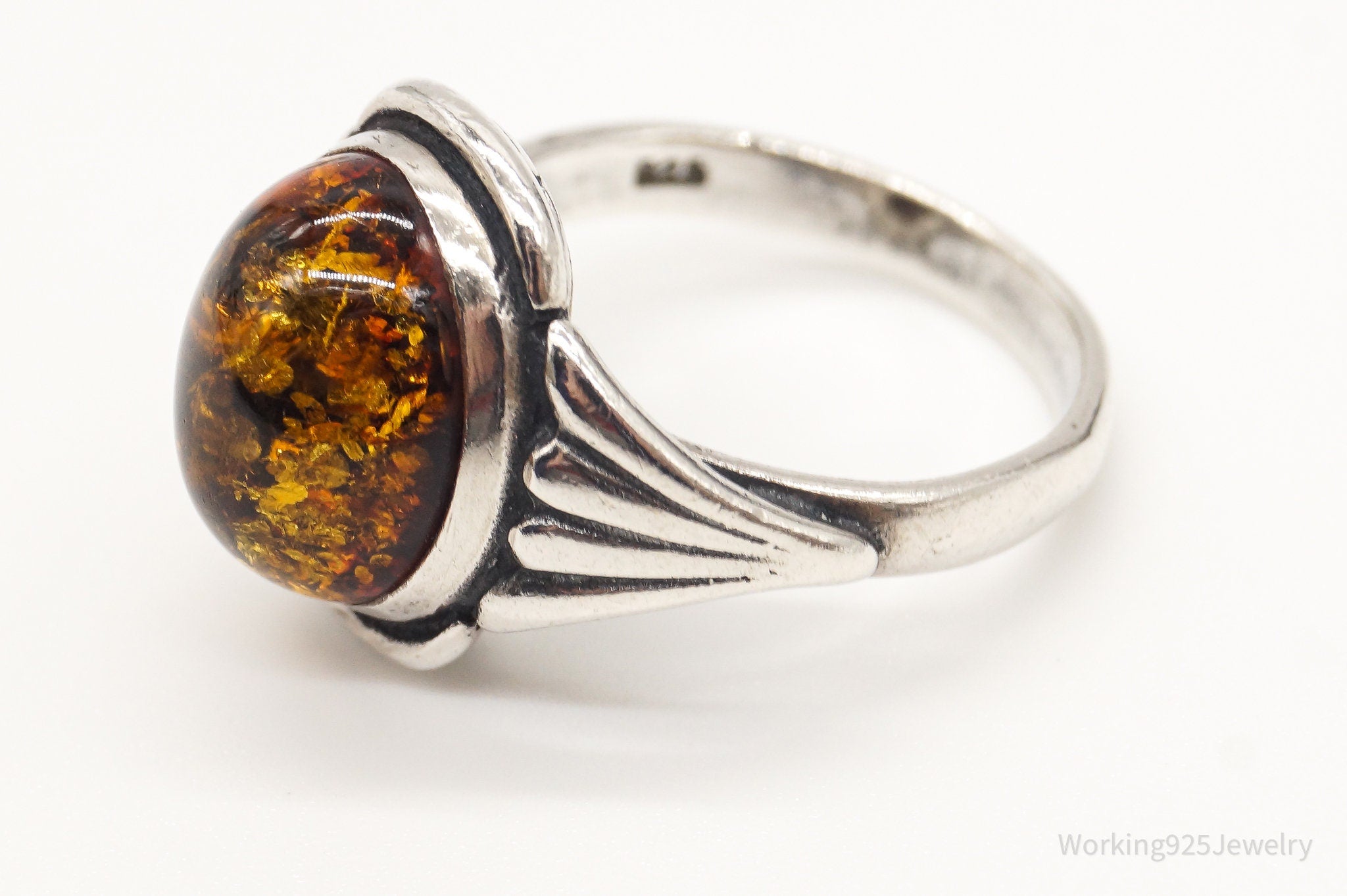 Vintage Amber Sterling Silver Ring - Size 6