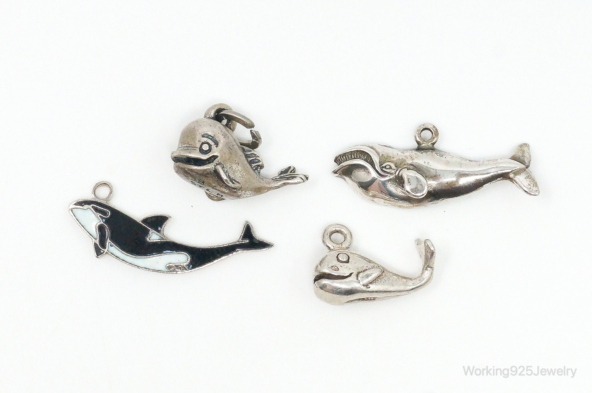 Vintage Antique Whales Sterling Silver Charms Lot