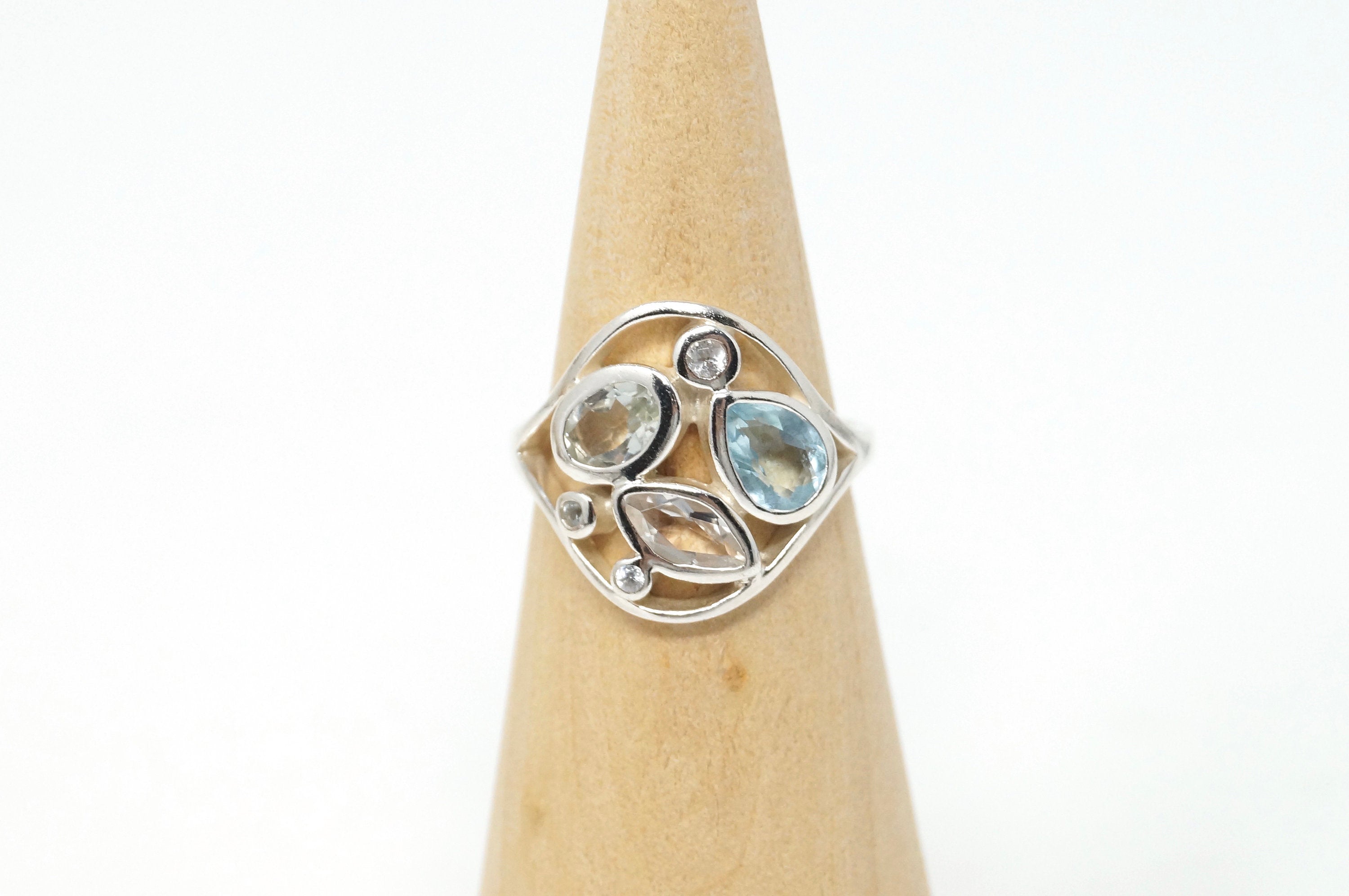 Elegant Vintage Designer BOMA Blue Topaz Aquamarine Sterling Silver Ring Size 6